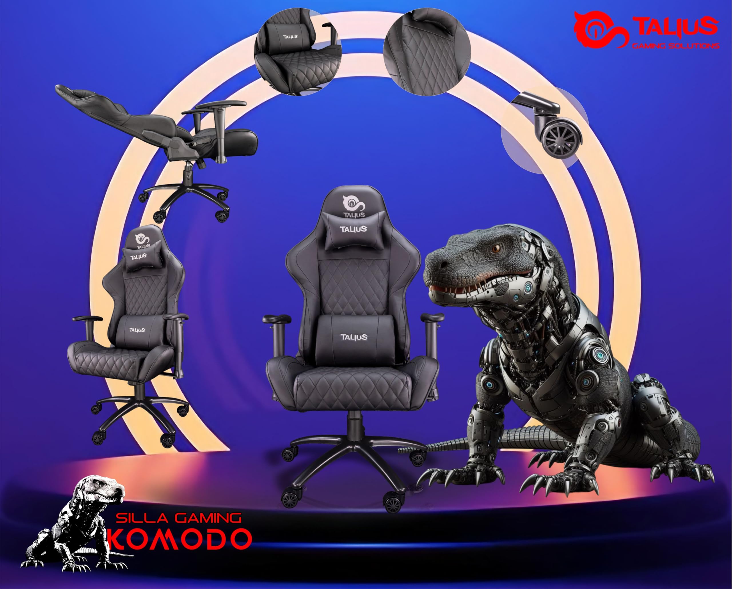 Talius Komodo - Gaming Negra con Ergonomía, Alta Densidad y 2D. (Negro, Moderno)