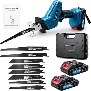 Cordless Sabre Saw, 21 V Battery Sabre Saw with 2 x 2.0Ah Batteries, Adjustable Speeds 0-4000SPM, Tool Free Blade Changing, Electric Cordless with 8 Blades for Cutting Wood, Branches, Metal