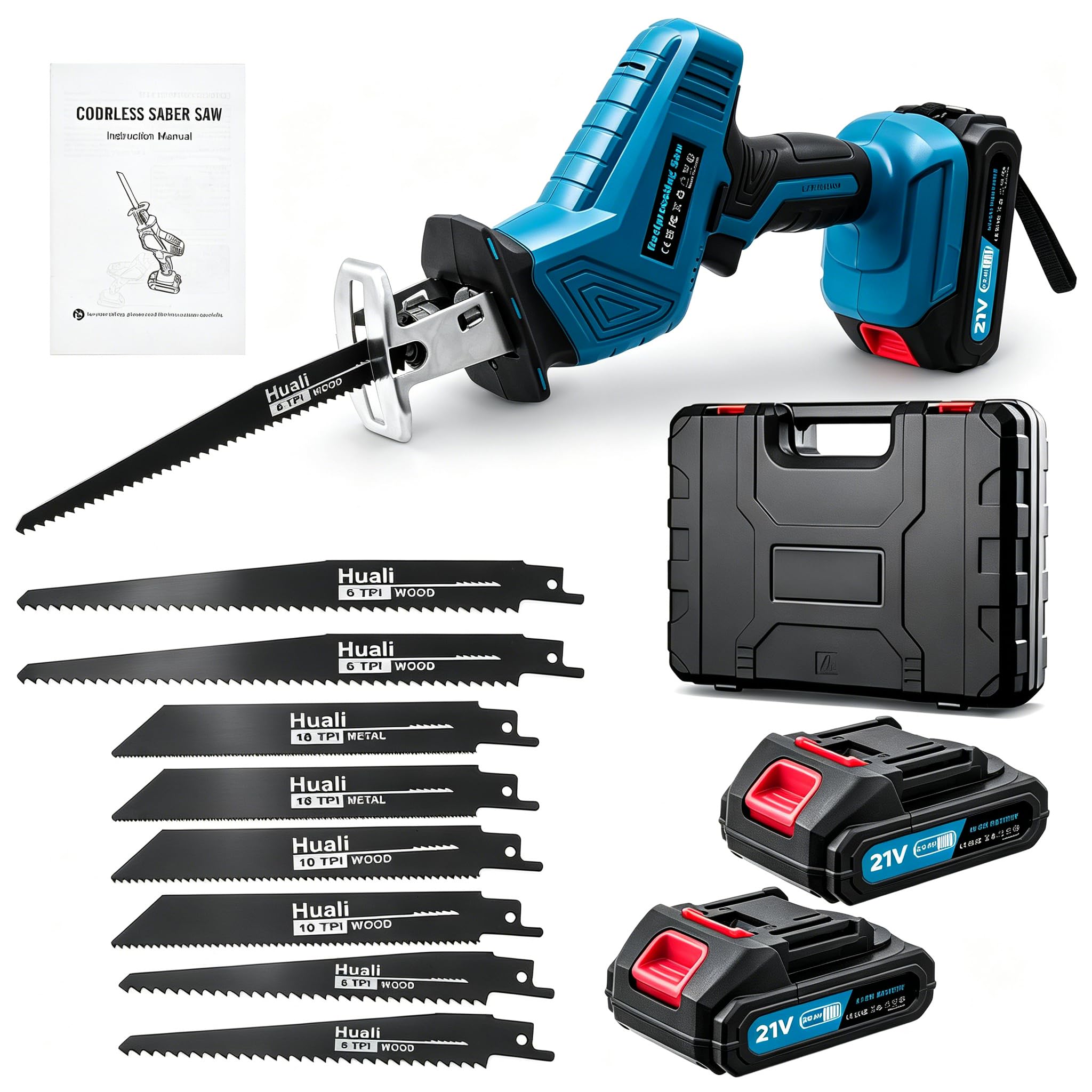 Sega a Gattuccio a Batteria 21V,Sega Elettrica con 2 x 2.0Ah Batteria,0-4000 RPM Velocità Variabile,Seghetto 𝐚 Gattuccio con 8 Lame di Seg𝐚 Senza Utensili,per Legno e Metallo