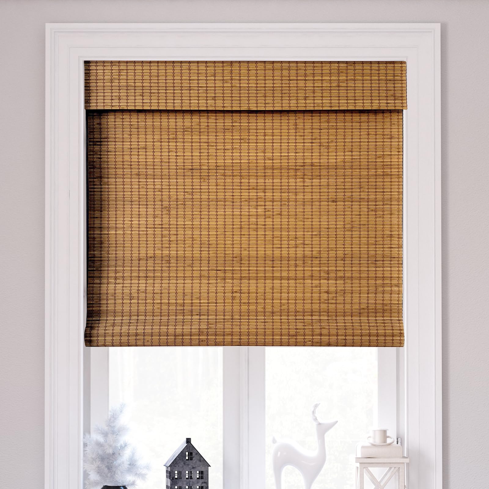 Cordless Bamboo Roman Shades 39x64in, Light Filtering Bamboo Blinds for Indoor Windows, Office, Bathroom and Living Room, Privacy Teak.