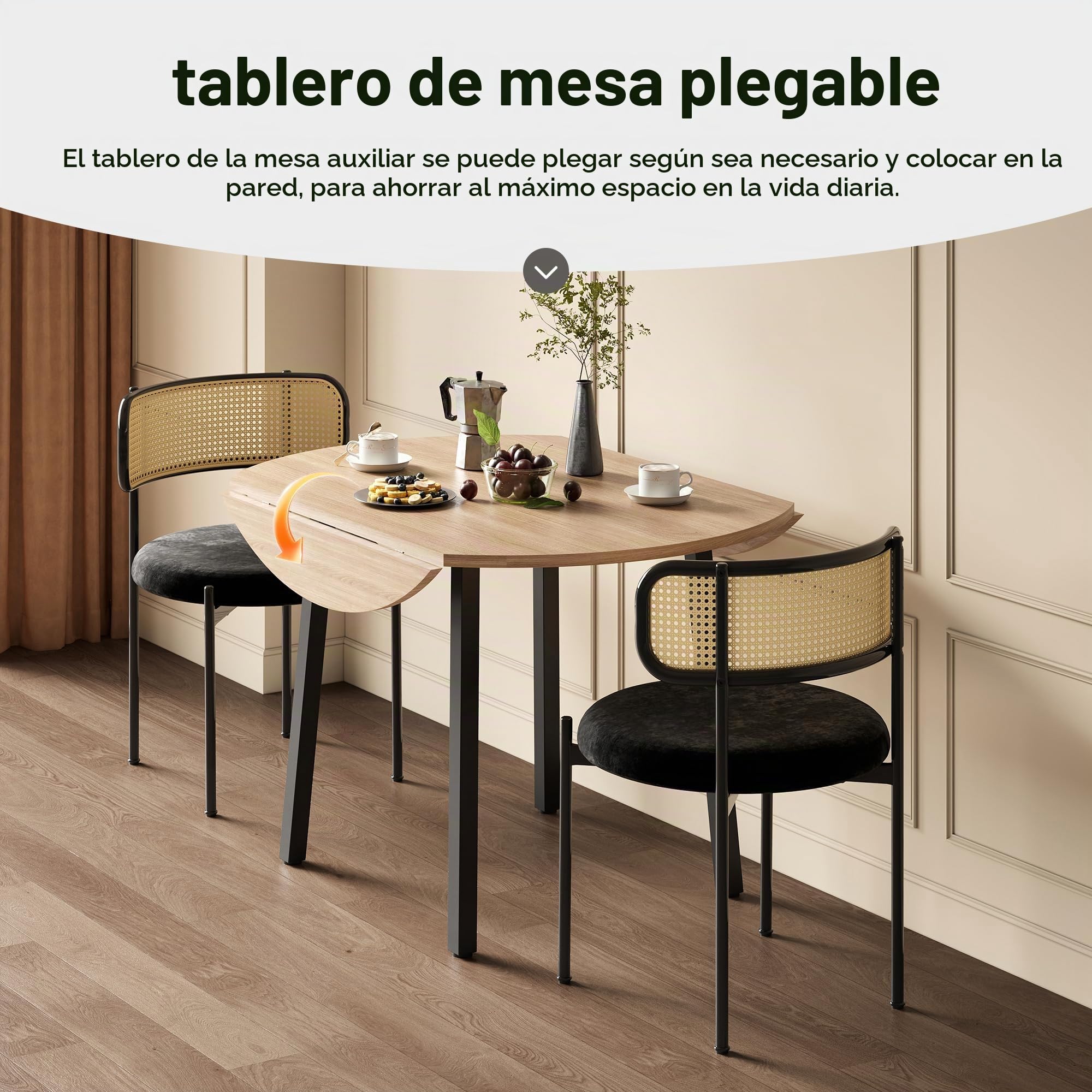 Mesa de comedor plegable de 100 x 100 cm, mesa de cocina redonda para 2-4 personas con mesa plegable y patas de metal para apartamentos pequeños, color roble