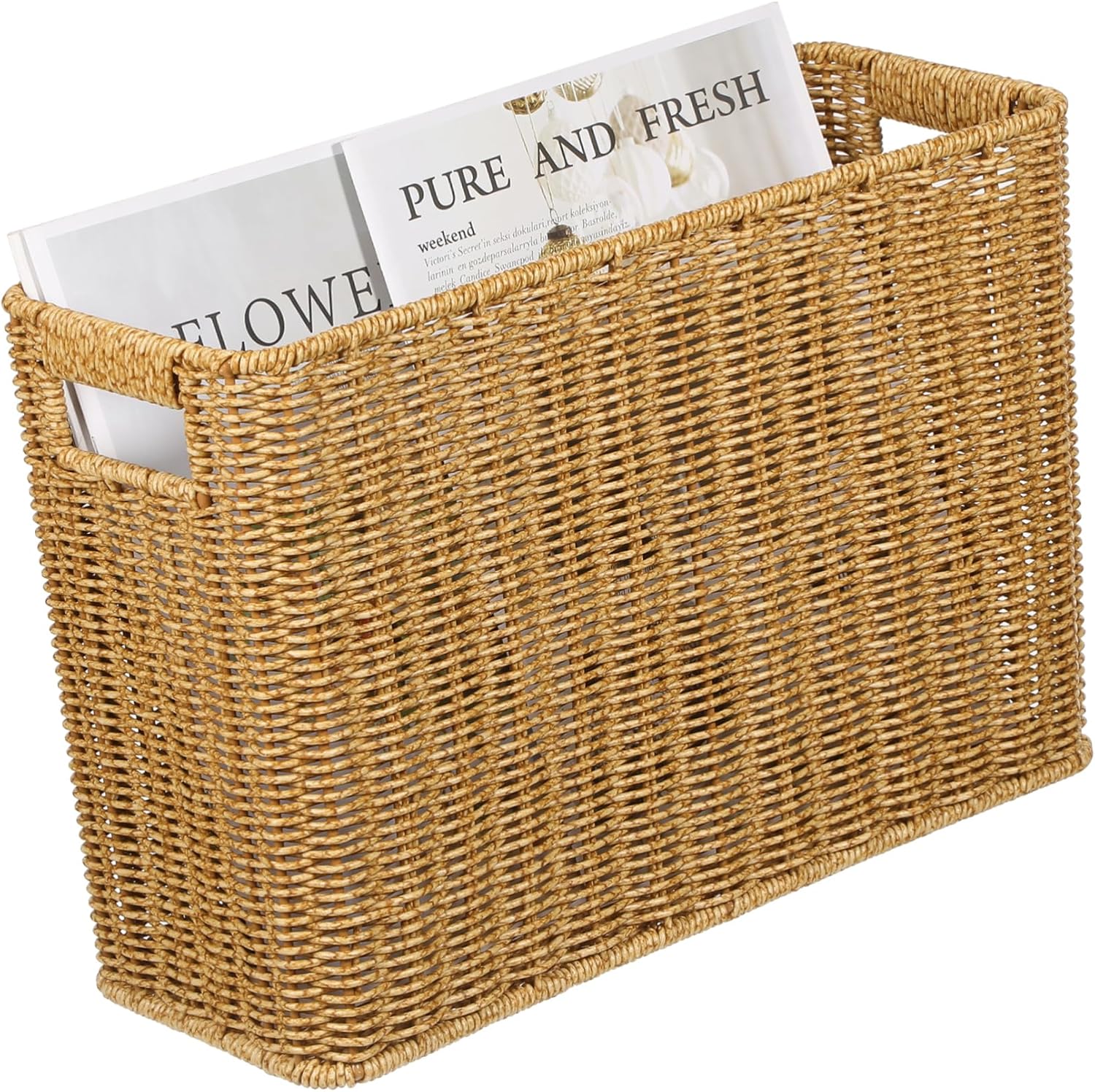 Wicker Baskets for Shelves Dark Wicker Magazine Storage Imitation Rattan Decorative Basket
