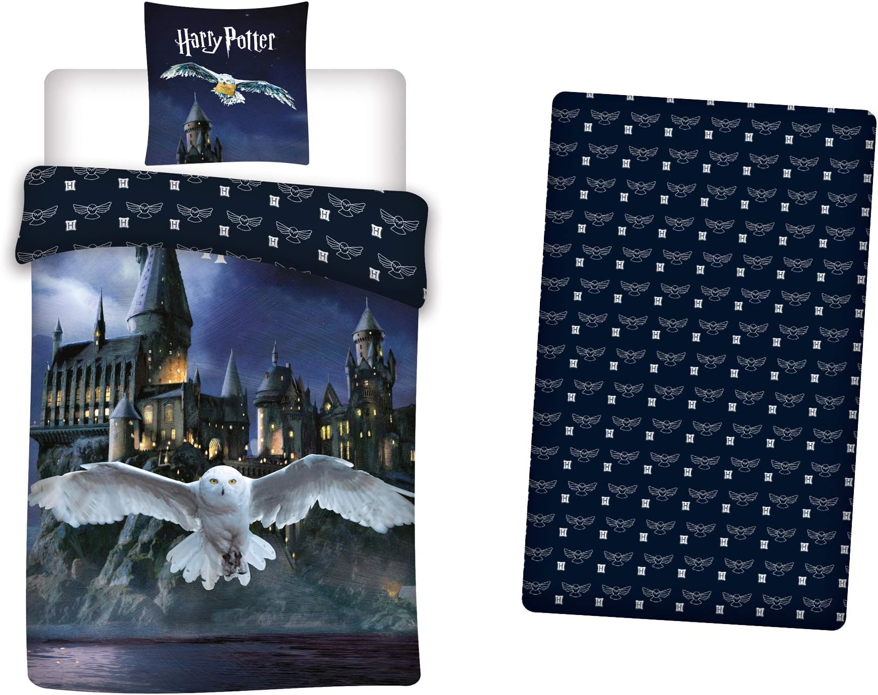 Aymax Harry Potter 3-Piece Bedding Set, 100% Polyester, Duvet Cover 140 x 200 cm + Pillowcase 63 x 63 cm + Matching Fitted Sheet 90 x 190 cm