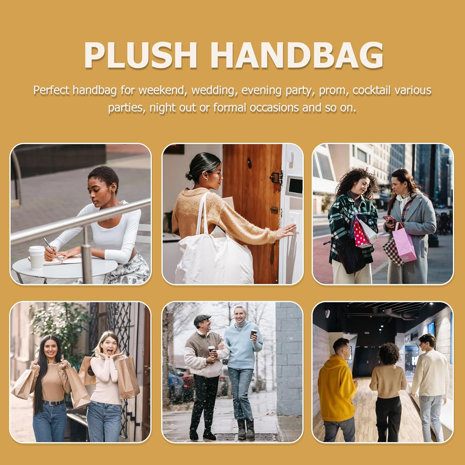 Hemoton Plush Beaded Chain Crossbody Bag Soft Messenger Handbag for Women Casual Shoulder Bag with Wooden Clip Random Color