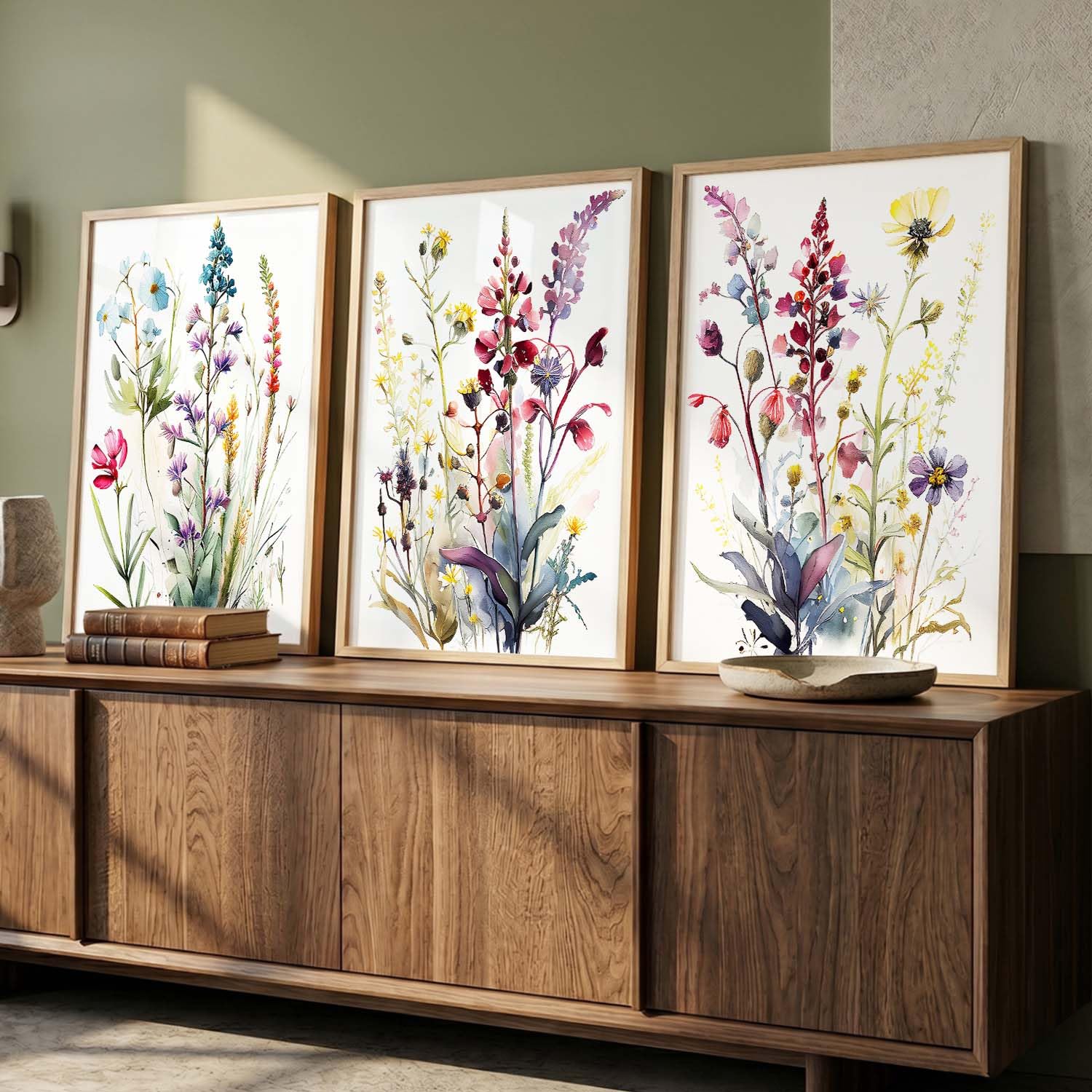 Bohemian Floral Wall Art Set - 3 Prints with Frame -22