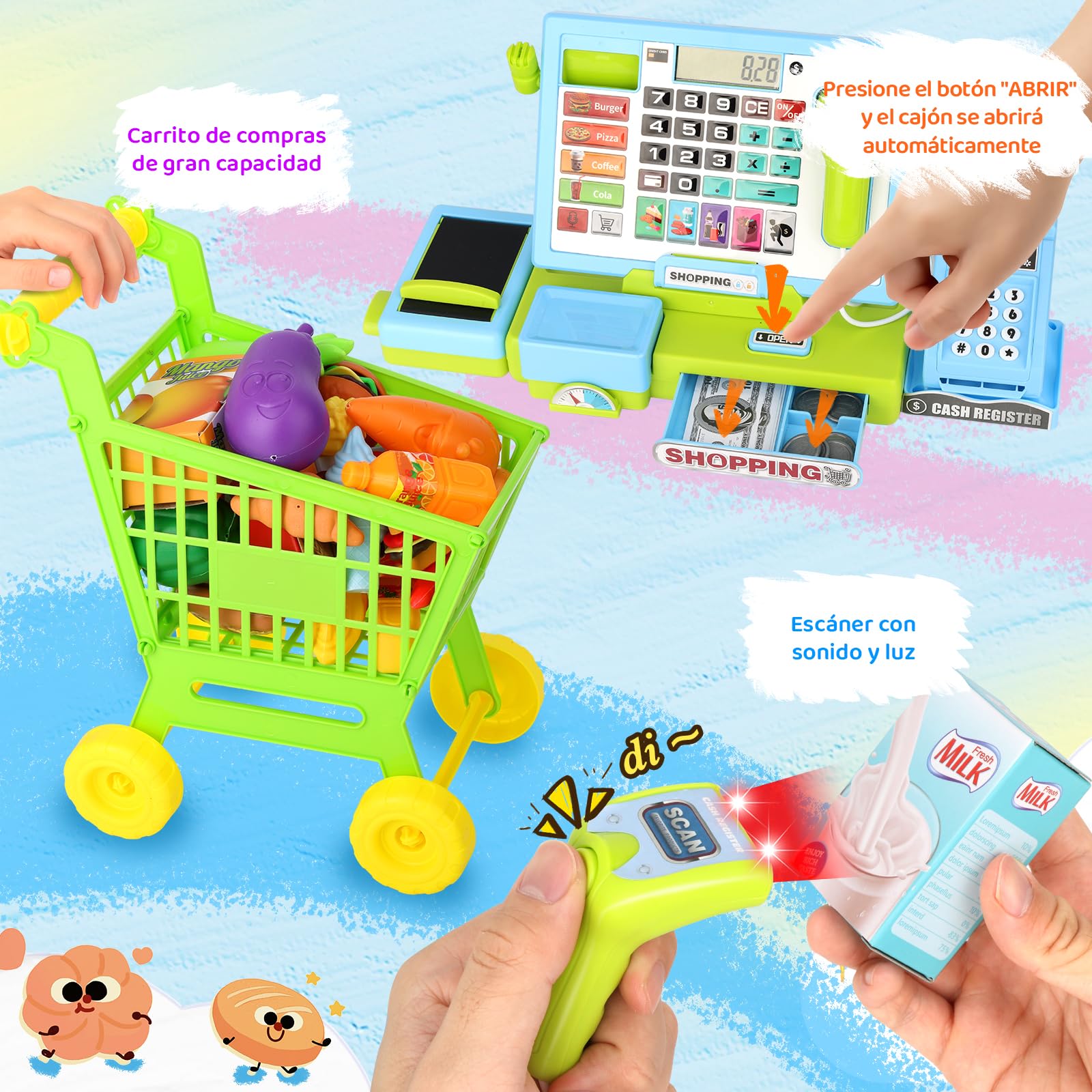 Caja Registradora Juguete Niños Juego de Imitación Supermercado con Sonidos, la Compra, Regalo Educativo para Niños y Niñas de 3, 4, 5, 6 Años (Blau)