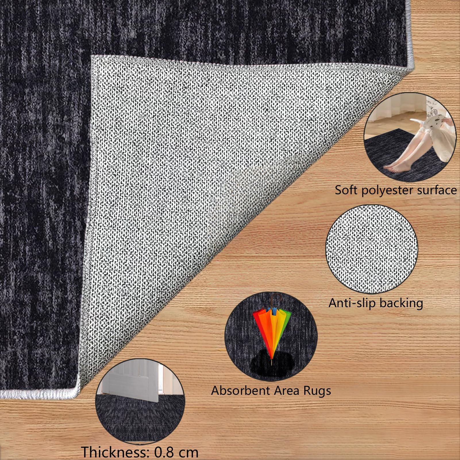 Tapis Couloir Long Tapis Cuisine Devant Evier Antidérapant et Lavable 70 x 280 cm Tapis d'entrée Interieur Paillasson Noir Tapis de Couloir Tapis de Passage pour Salon, Entrée, Chambre