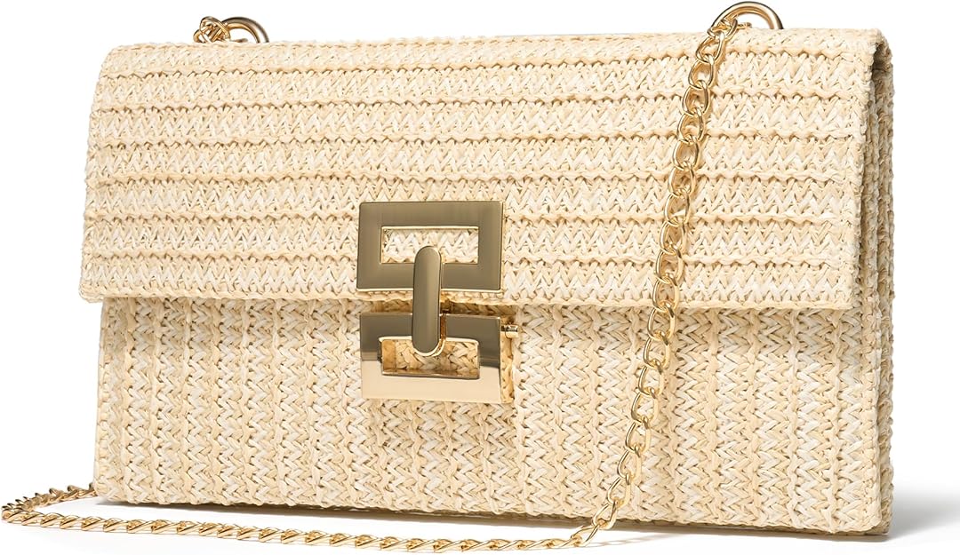 SWEETV CHUNLI Straw Purse Woven Beach Bag Summer Clutch Purse Boho Crossbody Bags for Women Small Raffia Shoulder Bag