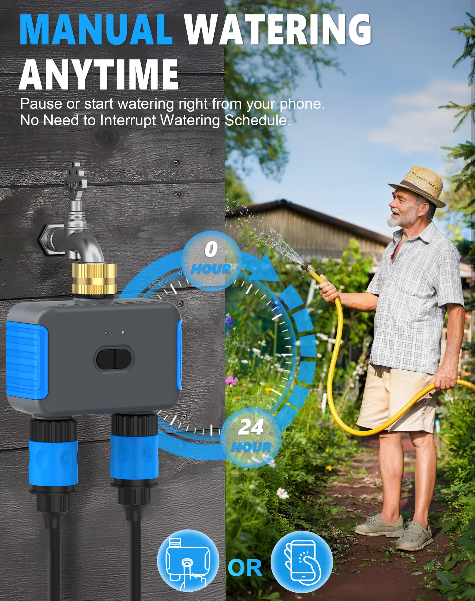 WiFi Sprinkler Timer, Smart Bluetooth Hose Timers, Water Timer for Garden Hose with APP, Digital Automatic Irrigation System Compatible with Alexa Google, for Outdoor Garden Lawn, 2 Outlet — view 9
