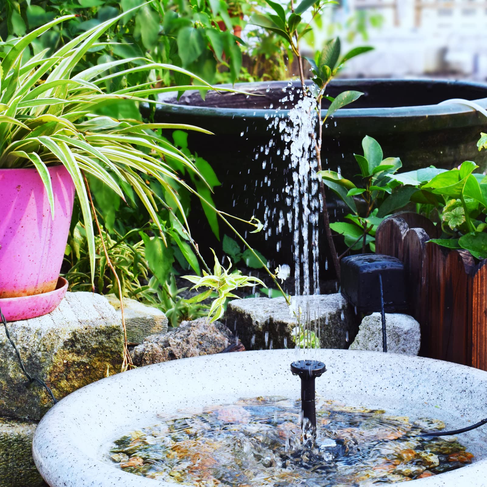 Decdeal Pompa per Fontana Solare da 10 W con Grande Pannello Solare 3 ugelli Max. Altezza dell'Acqua 100 cm per Vasca da Bagno per Uccelli Decorazione da Giardino per Piccoli laghetti