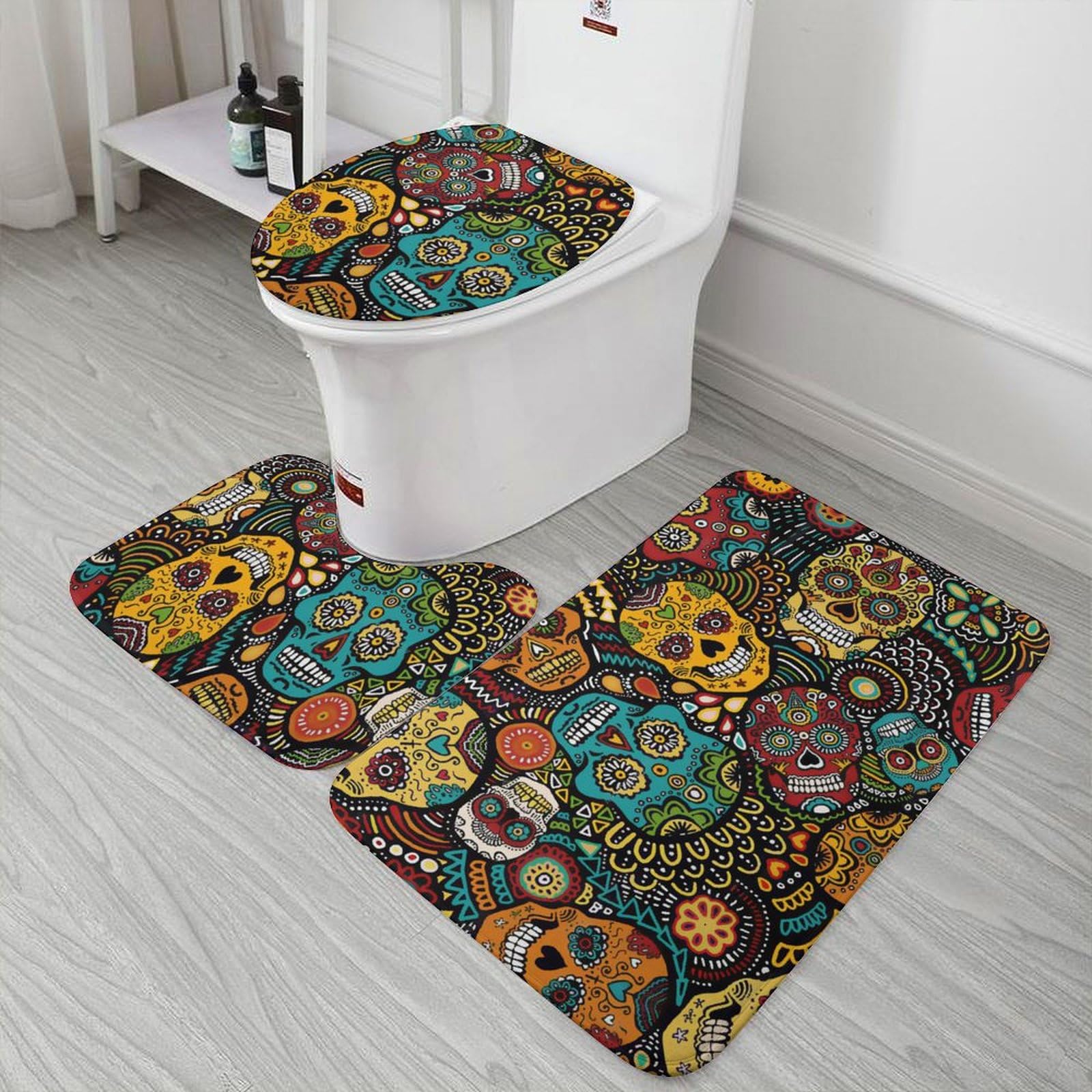 Amazon｜トイレマット メキシコ 頭蓋骨 スカル トイレ3点セット トイレ