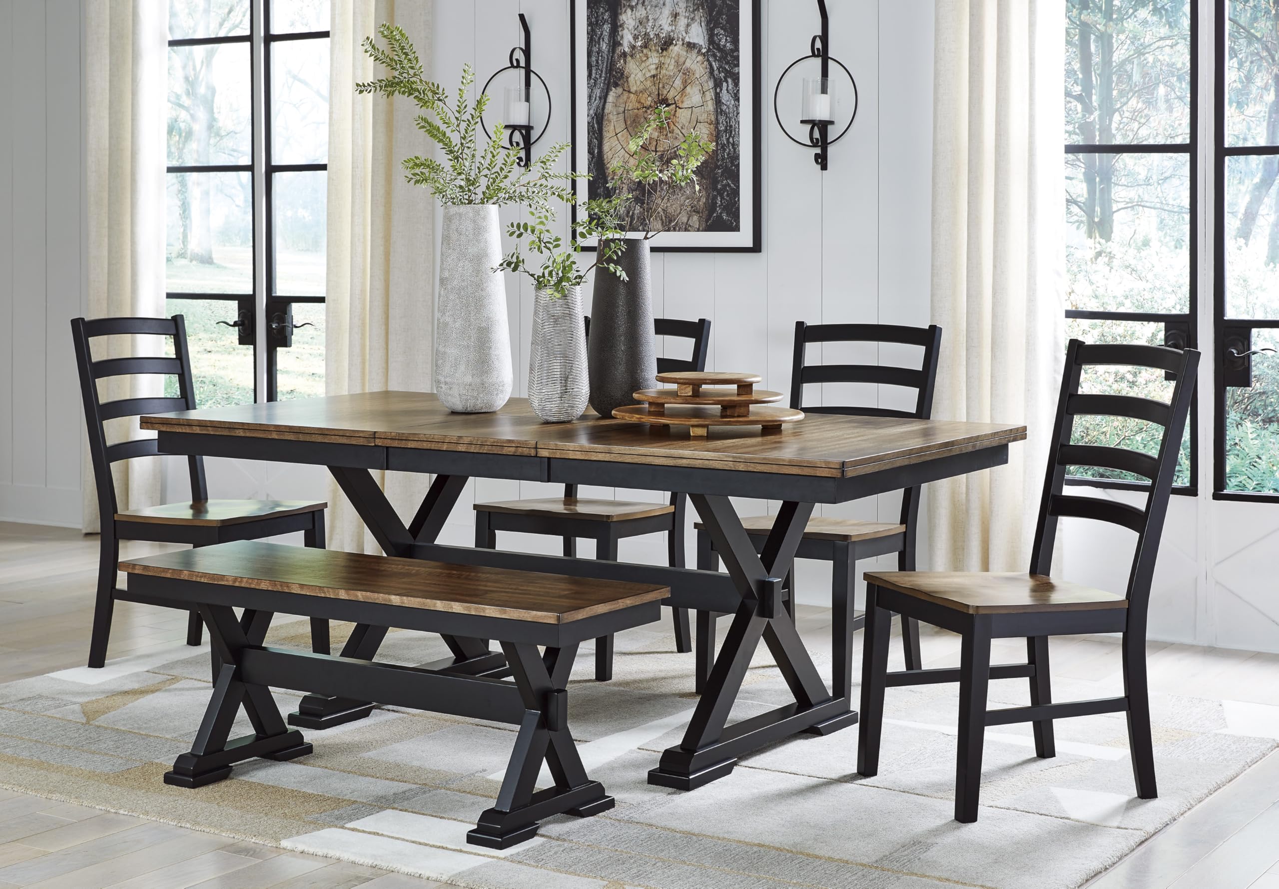 Signature Design by Ashley 1-Piece Wood Dining Bench, 48" 2-Tone Farmhouse | Sturdy solid wood frame with mango veneer and MDF substrate seat, Space-saving 48-inch profile, Wildenauer Series
