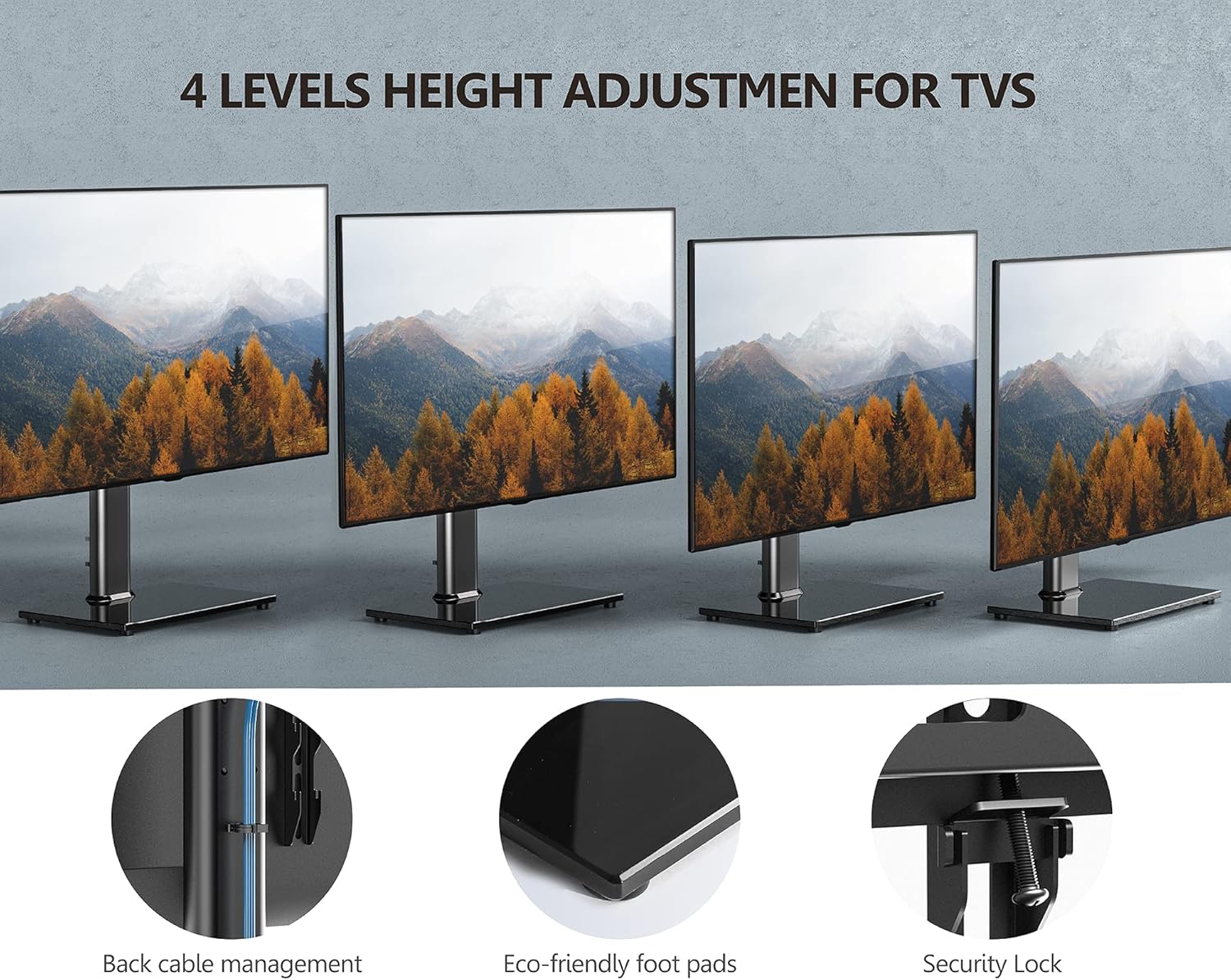 FITUEYES Universal TV Stand/Base Tabletop TV Stand with Swivel Mount for 32 to 65 inch Flat Screen TV Height Adjustable,Tempered Glass Base : Electronics