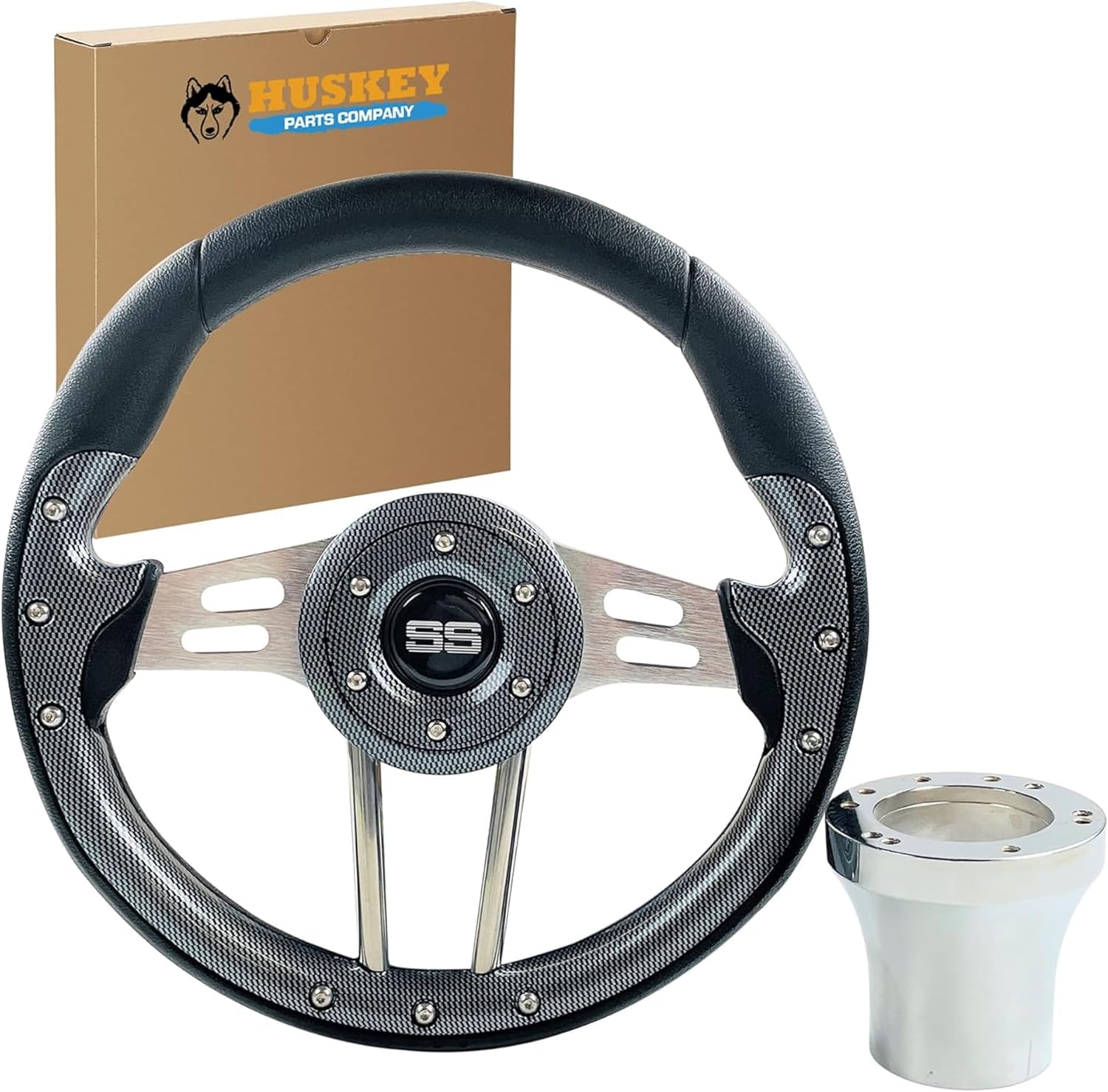 Huskey Parts Company Volt Carbon Fiber Golf Cart Steering Wheel W/Club Car Precedent Hub Adapter