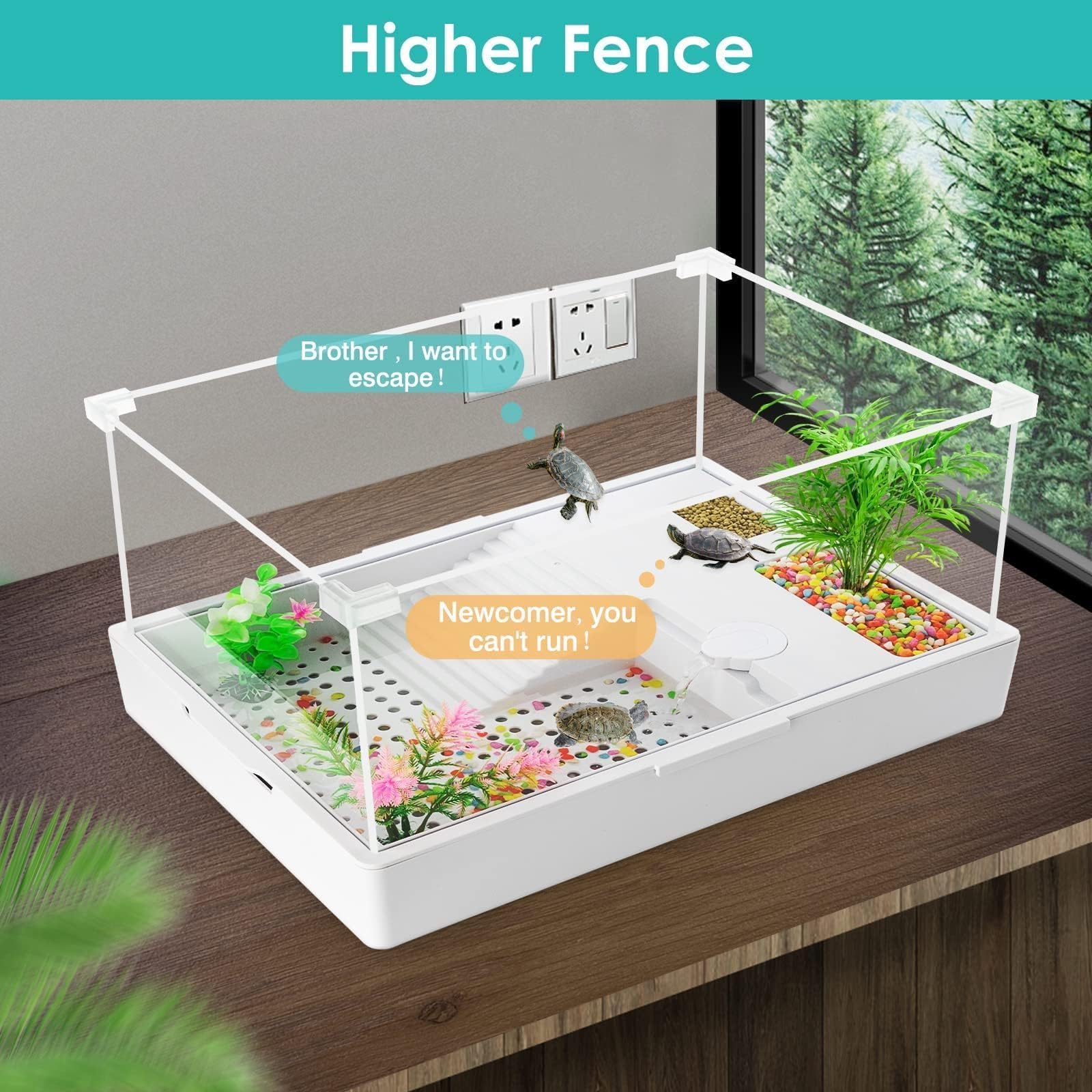 Geegoods Schildkrötenbecken mit Licht und Wasserpumpe, Aquarium mit Plattformpflanzen für Haustier-Reptilien-Lebensraum (40 x 30 x 25 cm) | Leicht zu reinigender Starter-Habitat mit Sonnenplattform, klare Sicht