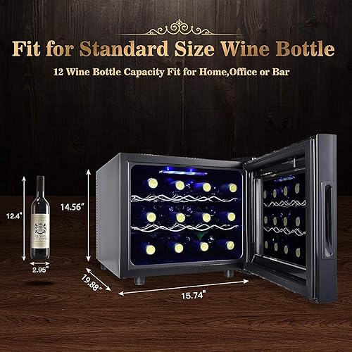 Miniatura 5 de Refrigerador de vino con 12 botellas de bodega independiente para vino blanco, rojo, champán o espumoso, compresor enfriador de vino, control
