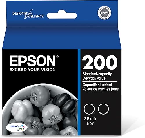 EPSON T200 DURABrite Ultra -Ink - Paquete de cartuchos dobles negros de capacidad estándar (T200120-D2) para impresoras Epson Expression y WorkForce