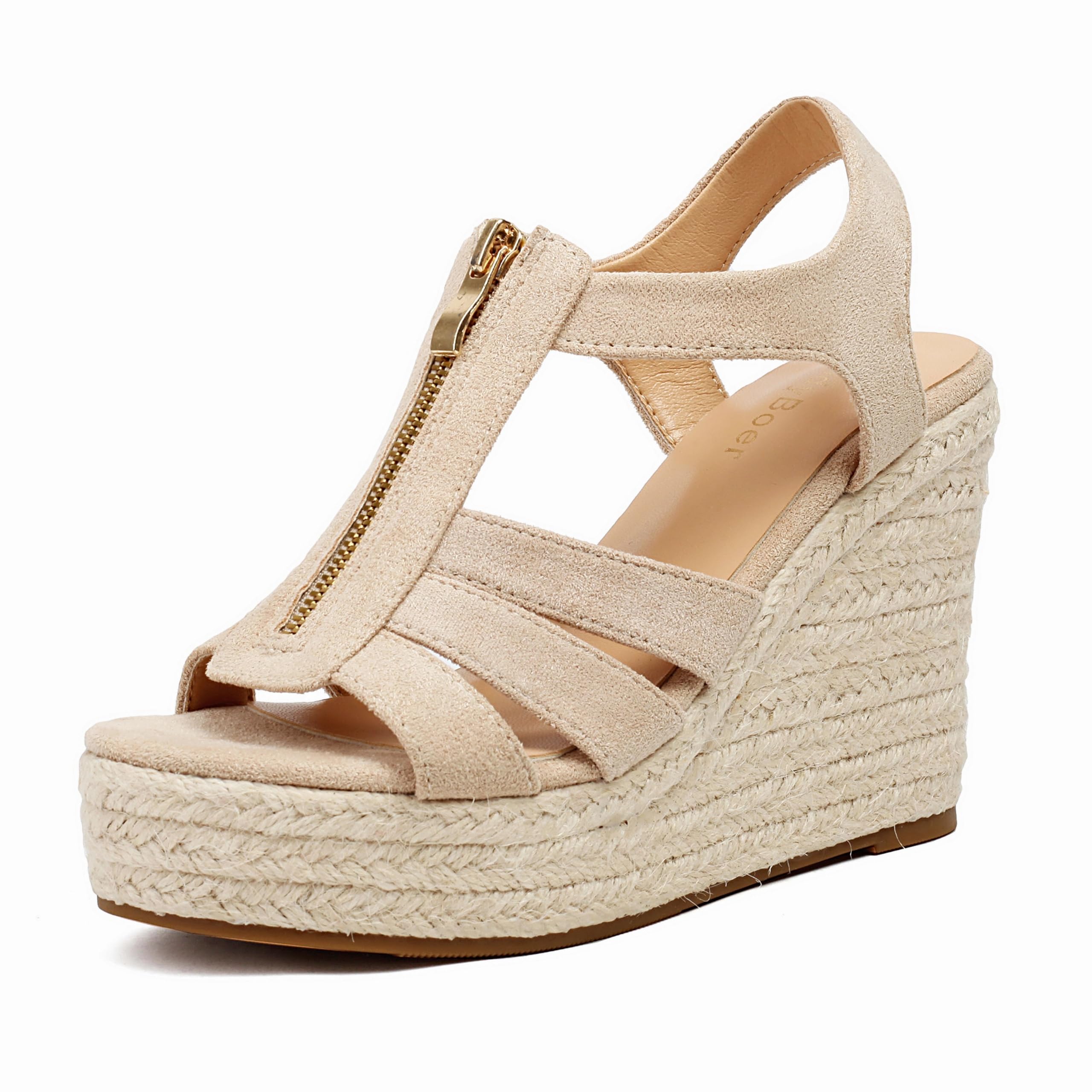 ZodyBoer Womens Front Zipper Espadrille Wedge Sandals Dressy, High Heel Platform Sandals Open Toe Slingback, Comfy Sexy Summer Wedges Sandals