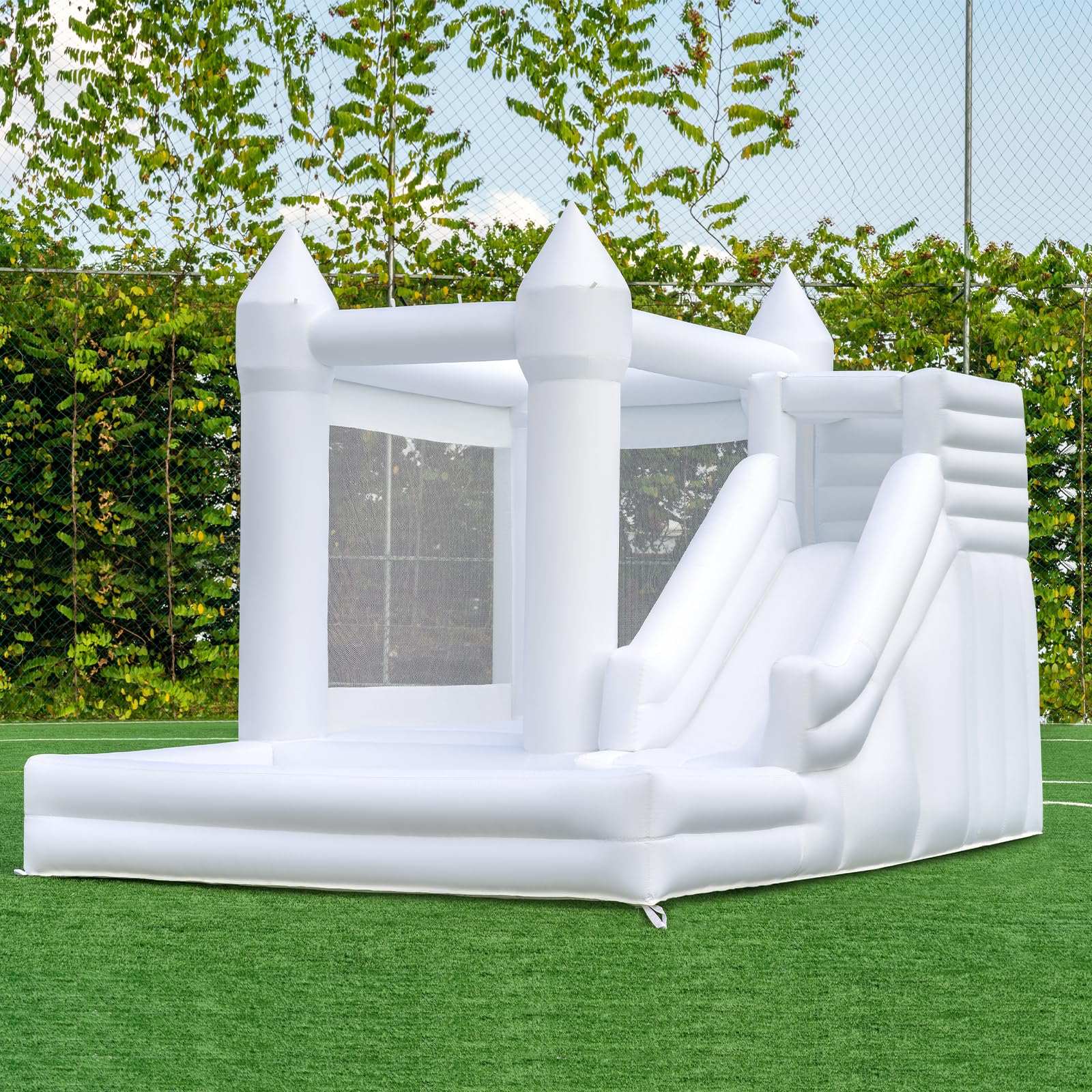 Photo 1 of 12FTx8.5FT Oxford Bounce House Medium to Large White Bounce House Inflatable Castle with Slide and Ball Pool Suitable for Active Kids The Perfect Product for Party/Festival Decoration and Photography