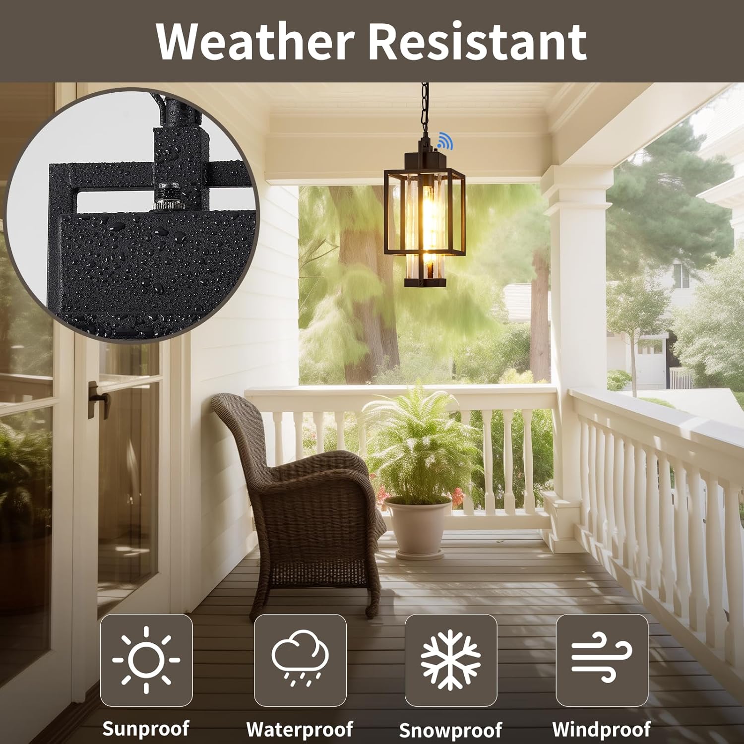 Outdoor Pendant Light, 16" Dusk to Dawn Exterior Chandelier Porch Hanging Light with Clear Glass, Modern Black Outdoor Hanging Lantern for Porchs Gazebo, OS-KY1006 Black 6.5" W-Clear Glass