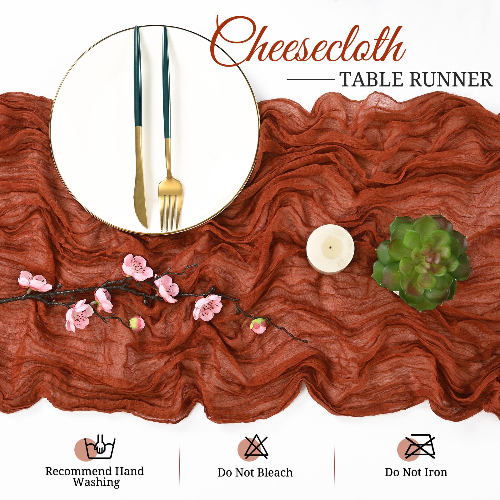 12 Pack Terracotta Cheesecloth Table Runners 10Ft Boho Gauze Table Runner 21120 Inch Rustic Romantic Long Table Runner for Wedding Party Bridal Shower Christmas Decoration - Image 4