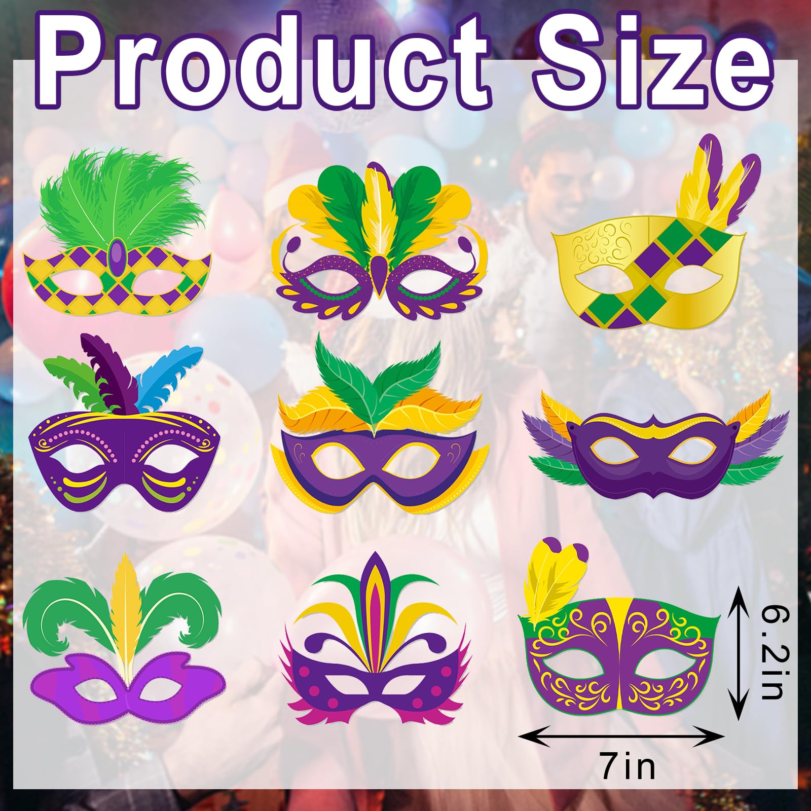 9 Pack Mardi Gras Paper Masks Carnival Parade Face Masks Colorful Cardboard Masks for Mardi Gras Costume Dress Up Accessories Mardi Gras Photo Props for Women Girls Masquerade Party Favor Supplies