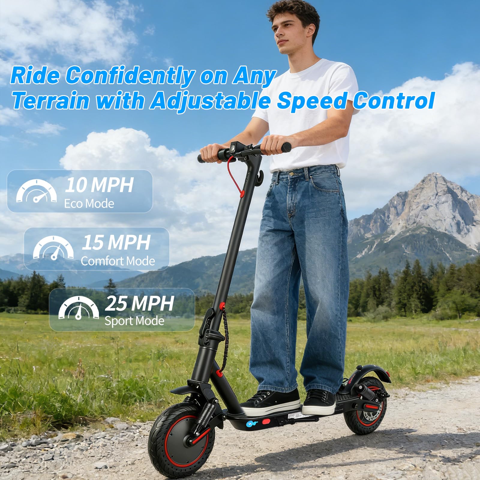 Monopattino Elettrico,Autonomia 30 km, Velocità max 25 km/h, Batteria 36V 10.4Ah, Doppi freni a disco con EABS, Pneumatici solidi 10", Monopattino da città, Controllo App, pendenza max 15%