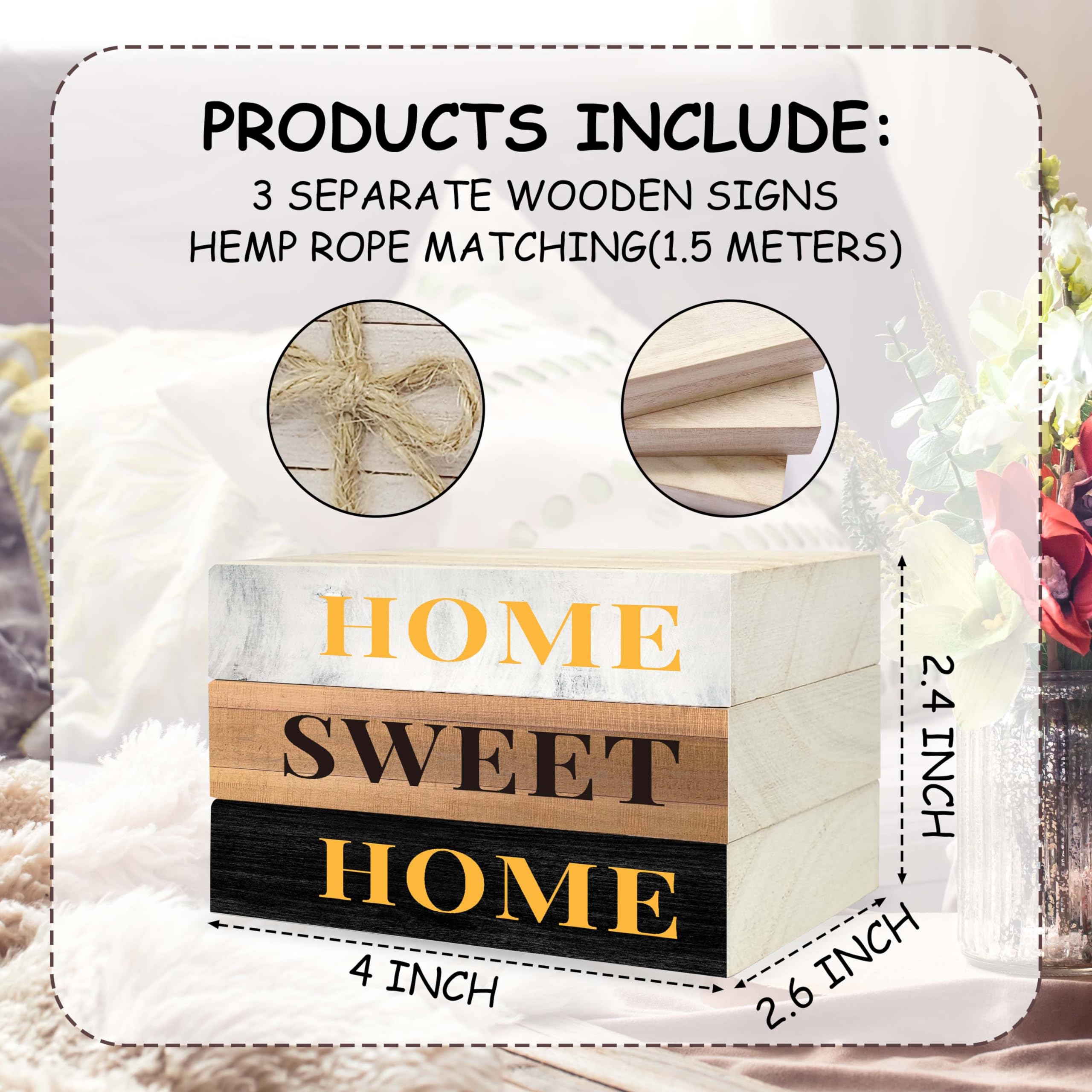 Decorative Books for Home Decor, Rustic Wood Book Stack for Table Decor, Home Sweet Home Decor Books for Living Room Bookshelf, Farmhouse Stacked Books Decor (L09)