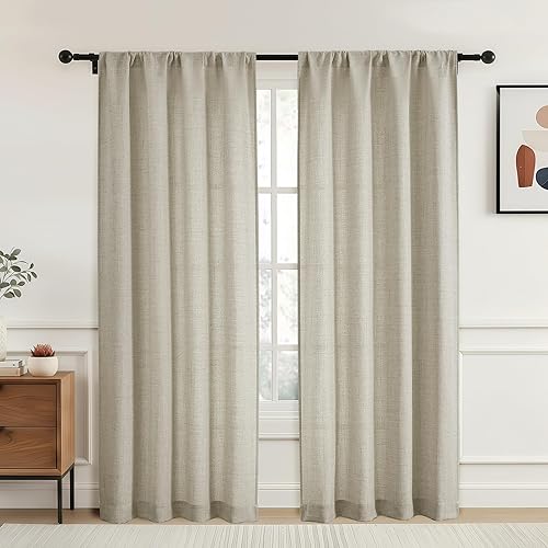 OVZME Faux Linen Curtains 72 Inches Long 2 Panels Set,