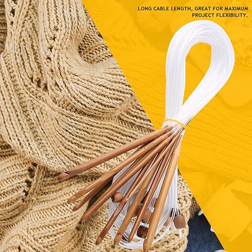 Miniatura 5 de Juego de 12 ganchos de ganchillo tunecinos, ganchos de ganchillo de madera de bambú con alfombra de plástico para alfombras de cable, agujas de