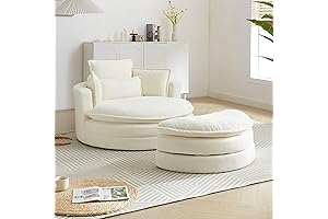 DEINPPA Oversized Comfy Swivel Chair with Ottoman