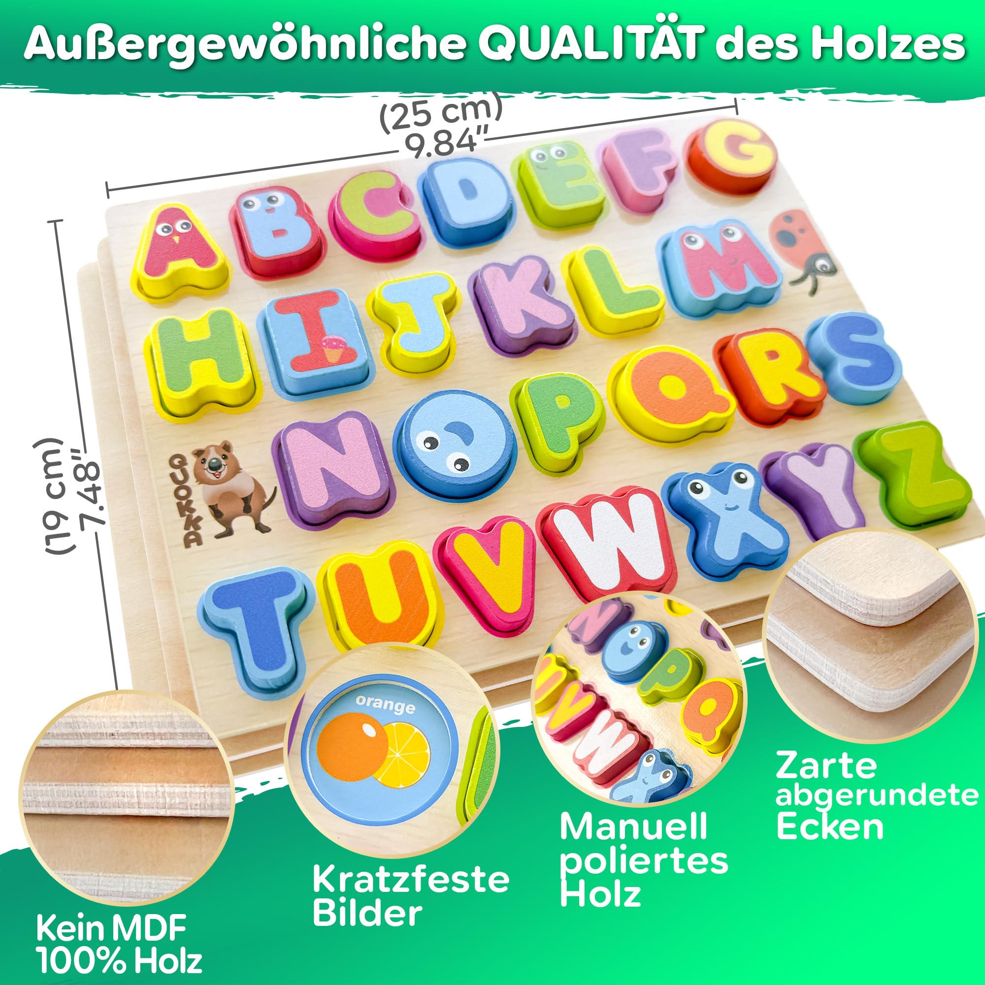 QUOKKA Spielzeug für 1-3-Jährige – Dicke Montessori-Holzpuzzlespiele für Kinder ab 4 Jahren – Geschenkidee für Mädchen und Jungen – Lernspiele – Tiere und Formen