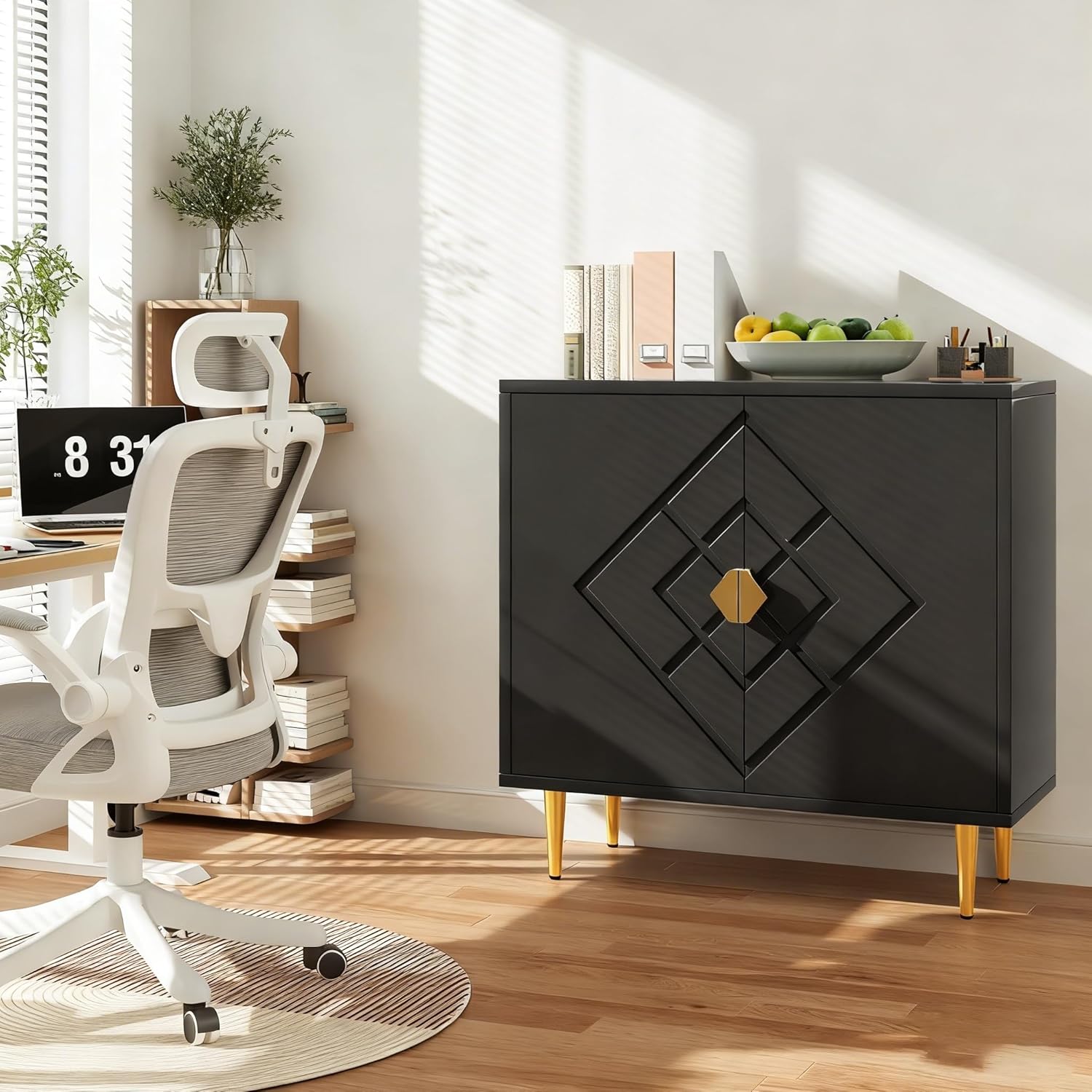 Xilingol Modern Accent Cabinet with Storage, Storage Cabinet with 2 Doors, Sideboard Buffet with Diamond Pattern Double Door for Hallway, Entry, Living Room (Black)