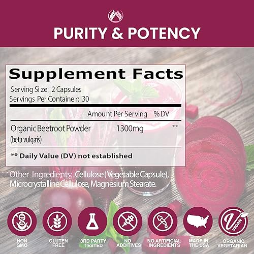 Miniatura 5 de THE ENCLARE NUTRITION Beet Root Capsules 1300mg. Organic Beet Root Powder Capsules Support Heart Health, Blood Pressure, Brain, Energy. Beetroot
