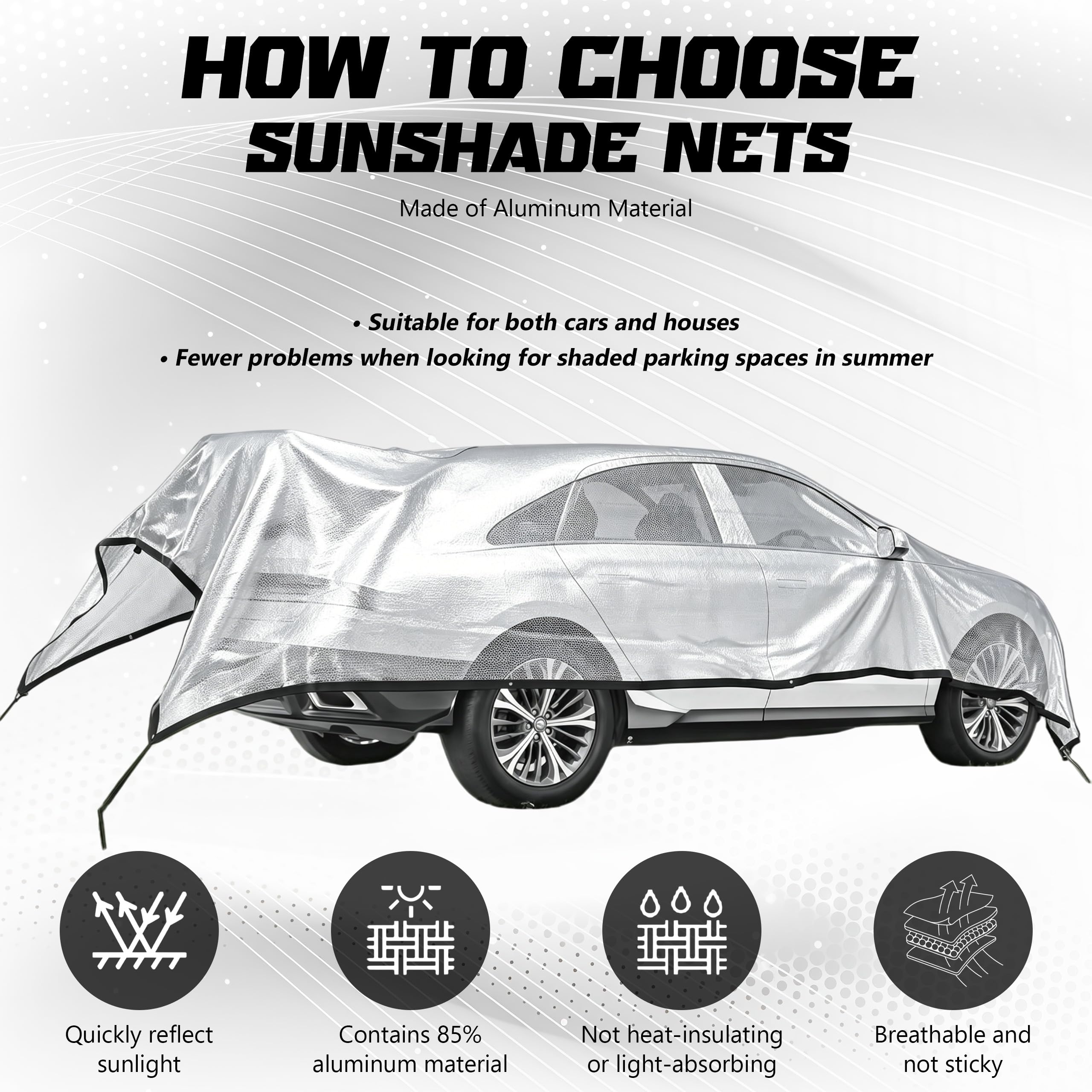 Sonnenschutz Auto 3x4m Aluminiumnetz 80% UV-Schutz Atmungsaktiv Sonnenschutz mit Zubehör für Camping Urlaub