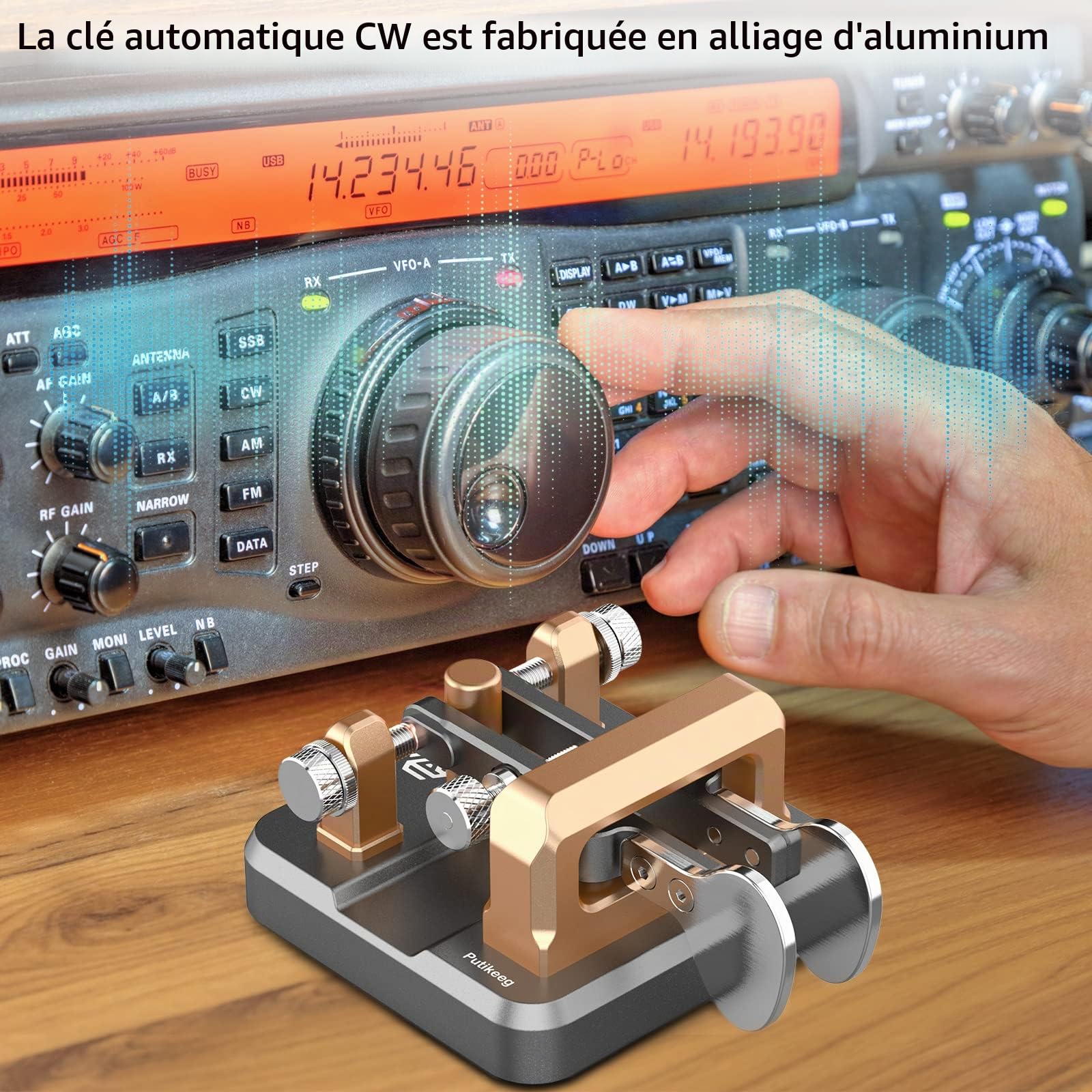 Putikeeg CW Clé Morse ,clé télégraphique CW Keyers ,télégraphe clé,clé morse,Pagaie double clé morse,Transmetteur de code Morse,manipulateur morse (gris-or)