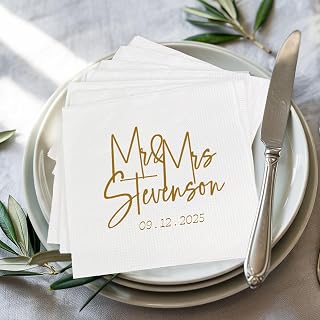 Luxury Custom Pack 15pcs Wedding Napkins, Mr & Mrs Party Decorations, Beverage Cocktail Luncheon Dinner Napkins 3