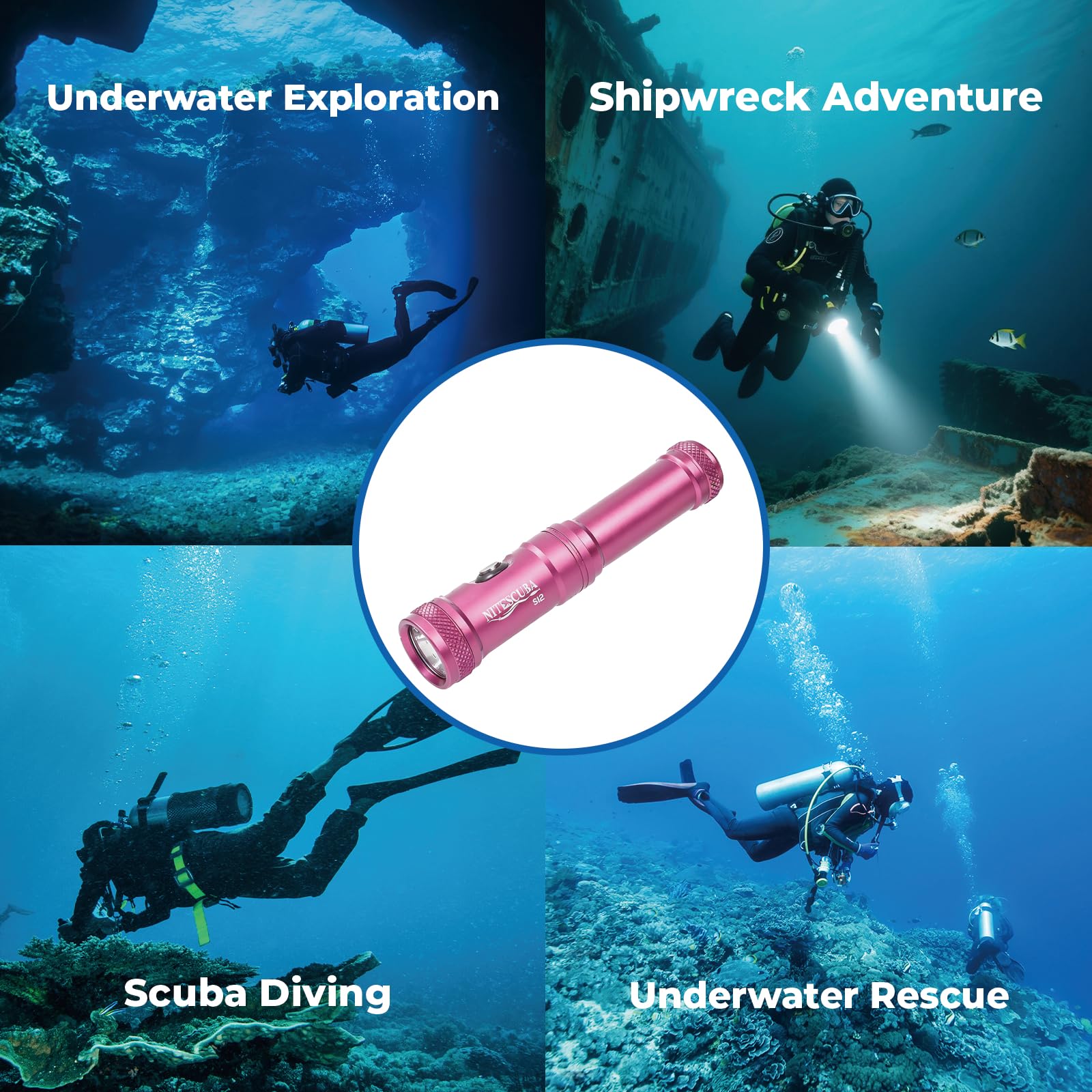 nitescuba Lampe torche de plongée sous-marine 1200 lumens avec support de 100 m avec batterie rechargeable étanche professionnelle submersible pour sous-marin, grotte sous-marine, grotte à la tombée