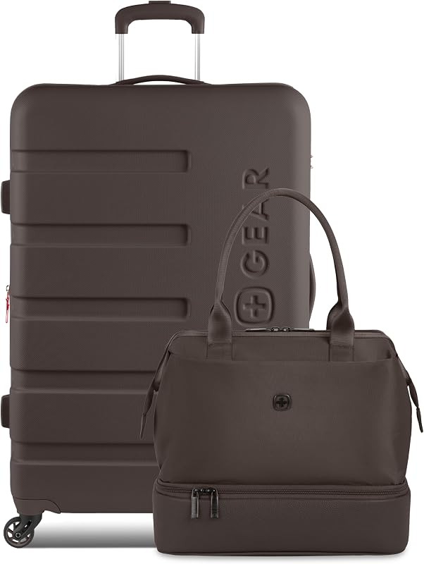 SwissGear 7366 Signature Equipaje rígido expandible con ruedas giratorias y candado TSA, bolso de fin de semana, chocolate, juego de 2 piezas (weekender/27)