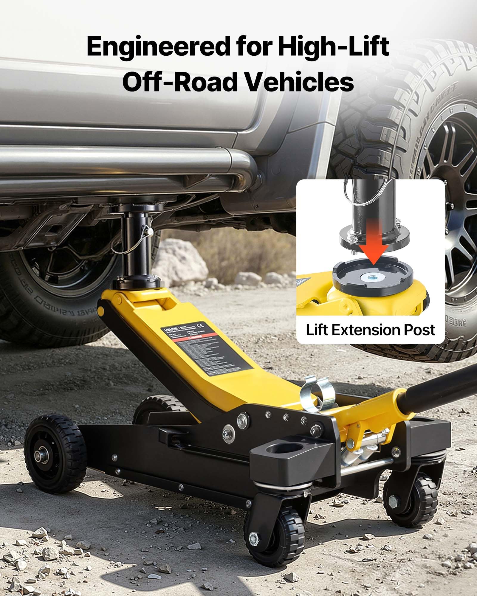 VEVOR Cric Idraulico a Carrello 3 Tonnellate in Alluminio e Acciaio, Cric Idraulico da Pavimento a Doppio Pistone, Altezza di Sollevamento 150-745 mm, Multiuso per Auto Sportivo, Moto, SUV e Camion
