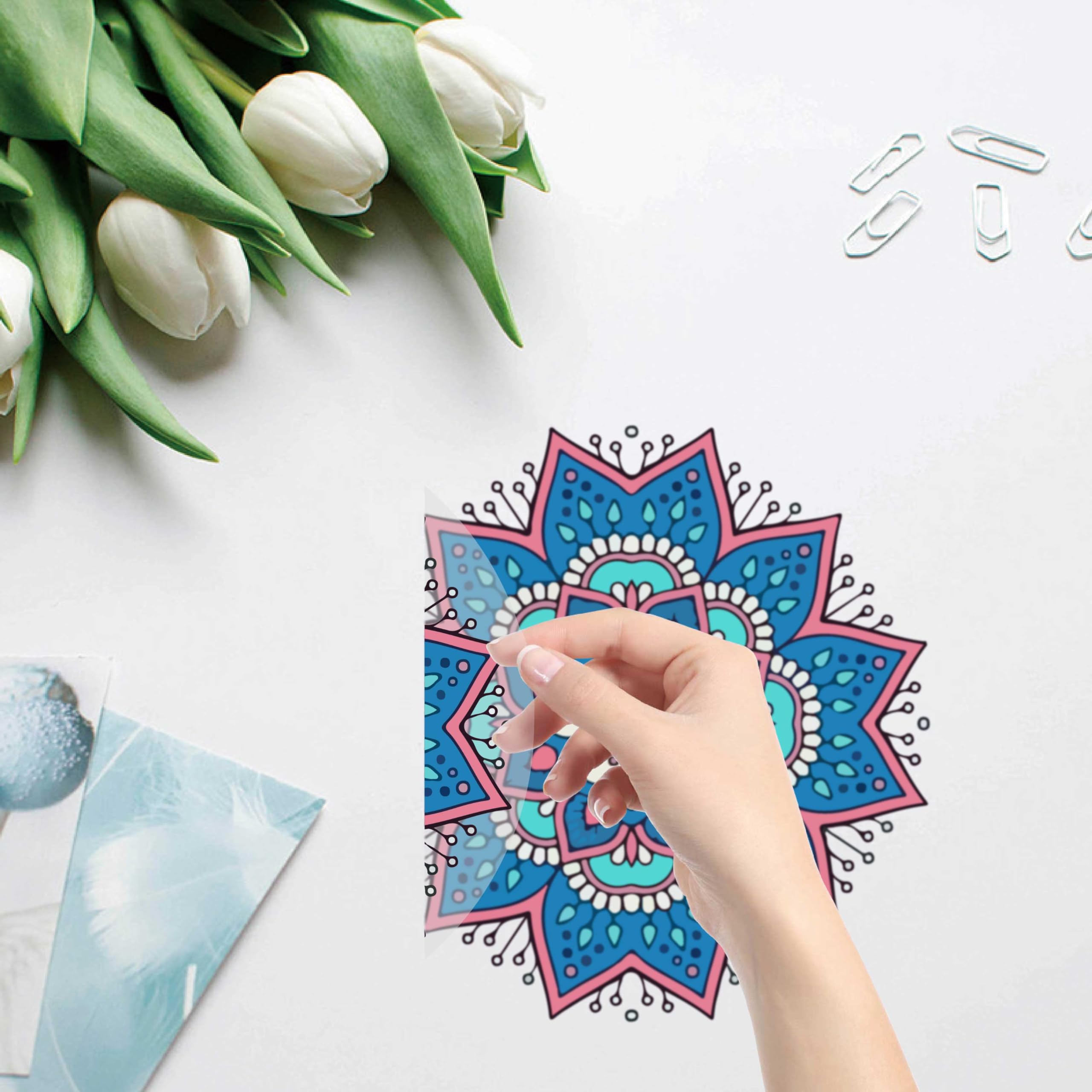 GORGECRAFT Fensteraufkleber Blume Des Lebens - Bunte Mandala Folie Ohne Kleber Für Vogelschutz