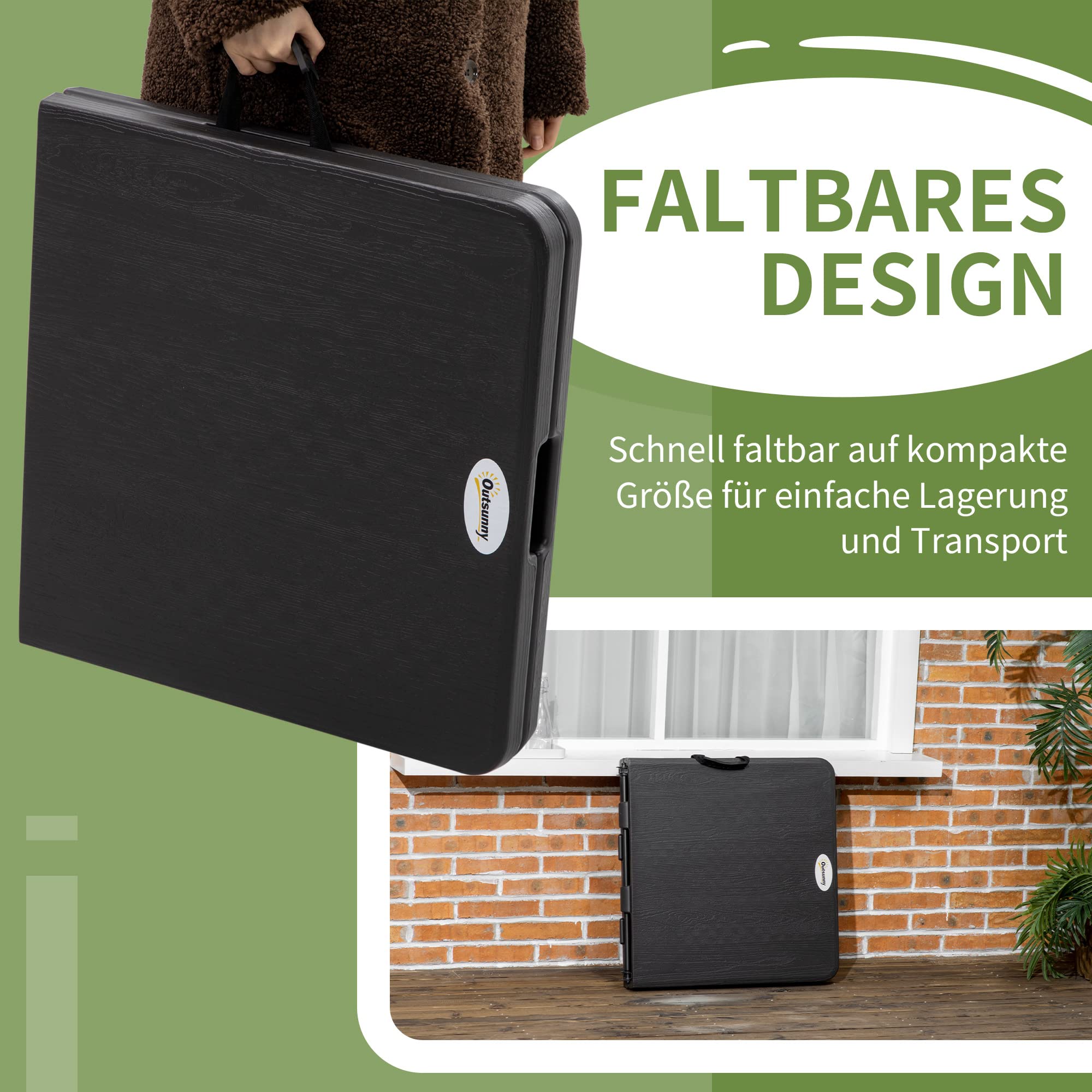 Outsunny opvouwbare tuintafel voor 6 personen, buffettafel met stalen frame, terrastafel in houtlook, 180 x 75,5 x 73 cm, donkergrijs