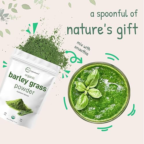 Miniatura 7 de Polvo de hierba de cebada orgánica, 16 onzas, cultivado en Estados Unidos, rico en vitaminas, minerales, fibras y antioxidantes, mezcla de verduras
