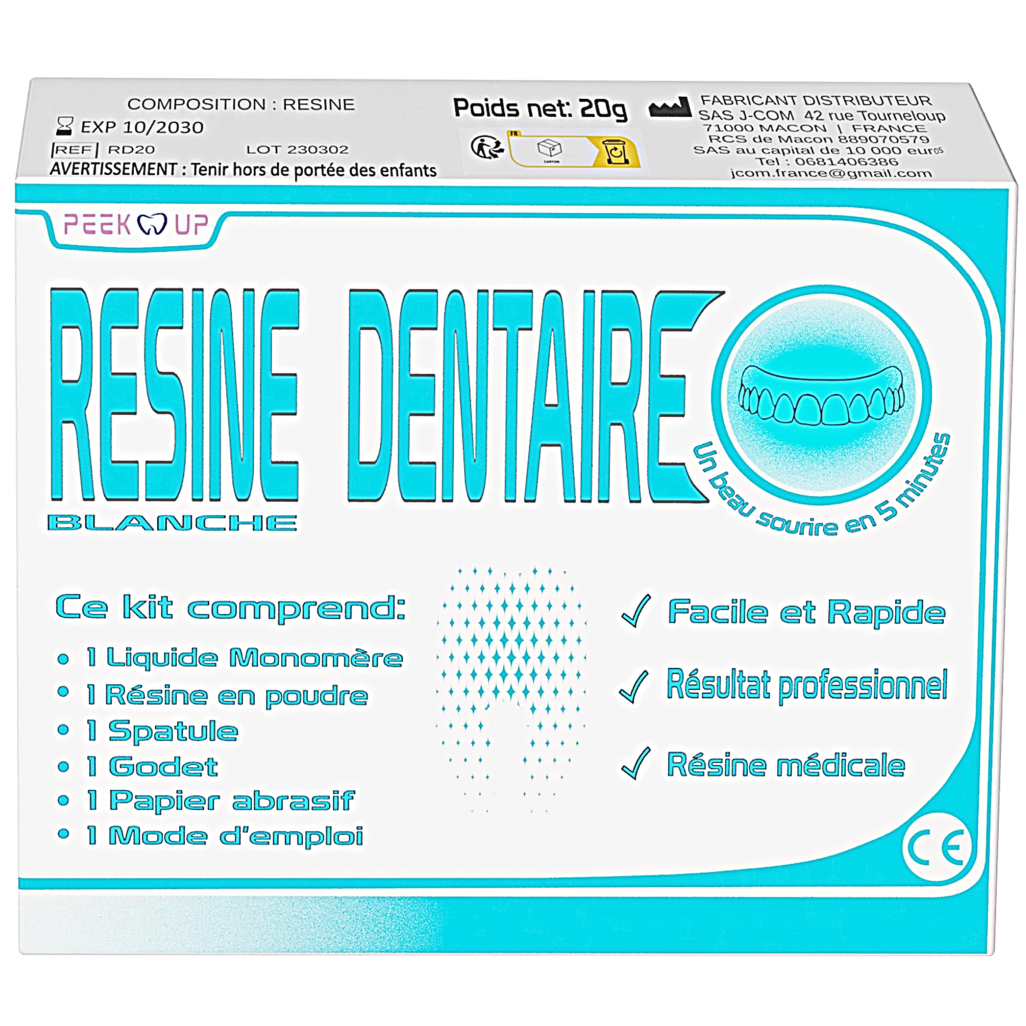 RESINE DENTAIRE BLANCHE pour réparer les prothèses dentaires