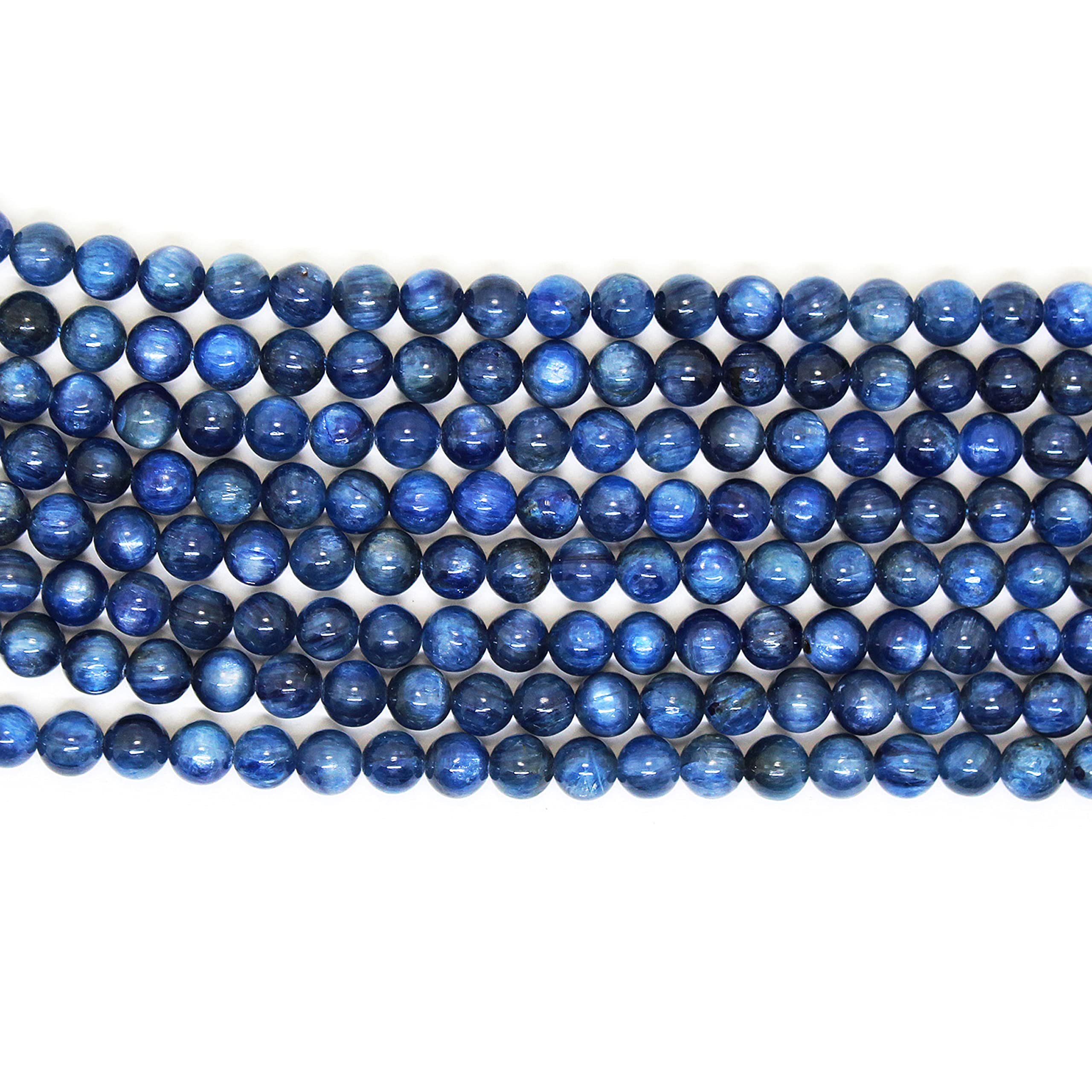 Gems Valley - Perline rotonde in cianite blu per la creazione di bracciali, 7-8 mm di filo di cianite naturale, 20,5 cm