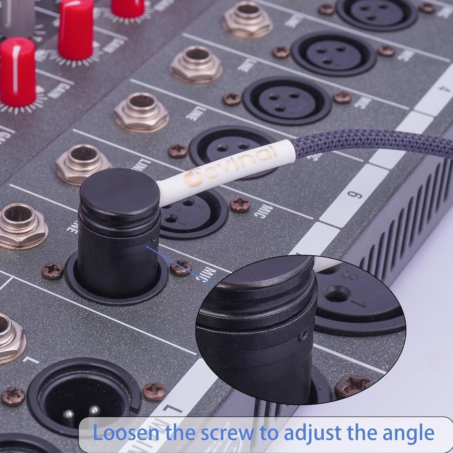 Devinal Rotatable Right-Angle XLR Cable, Adjustable-Angle Low-Profile XLR Microphone Adapter Connector, Right-Angle Mic Cord on Both Ends (Male and Female) 0.8 FT 2 pcs