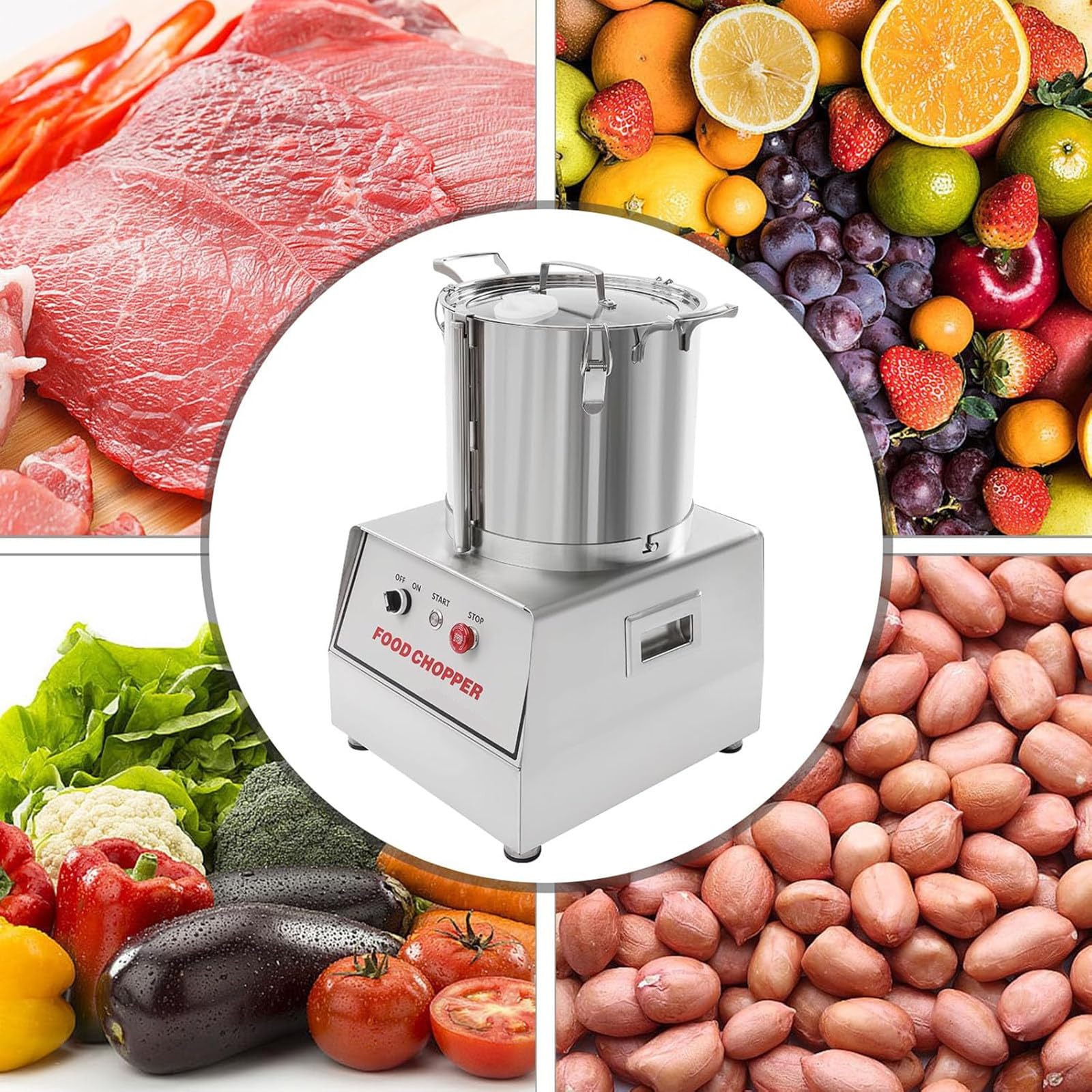 Procesador de alimentos comercial cortador eléctrico multifunción cortador de carne de verduras de acero inoxidable, capacidad de 10 L para frutas, verduras, carne, granos, jengibre, ajo