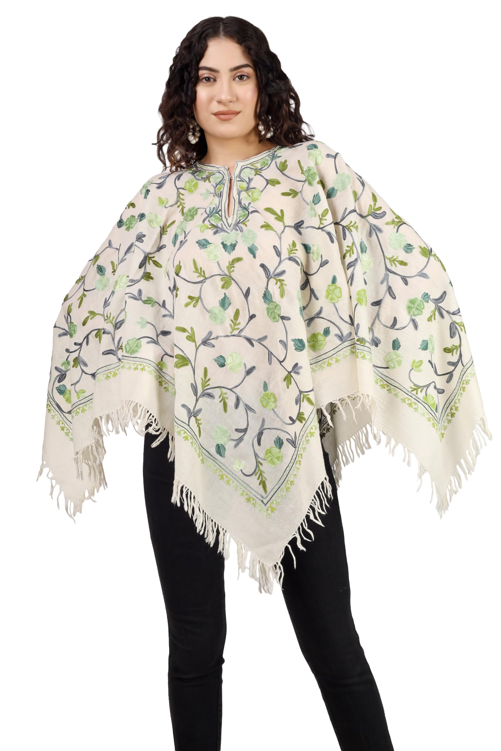 Kashmir Hunar Kashmiri women's woolen Aari full allover jalli Embroidered Poncho/Shrug-picture-38