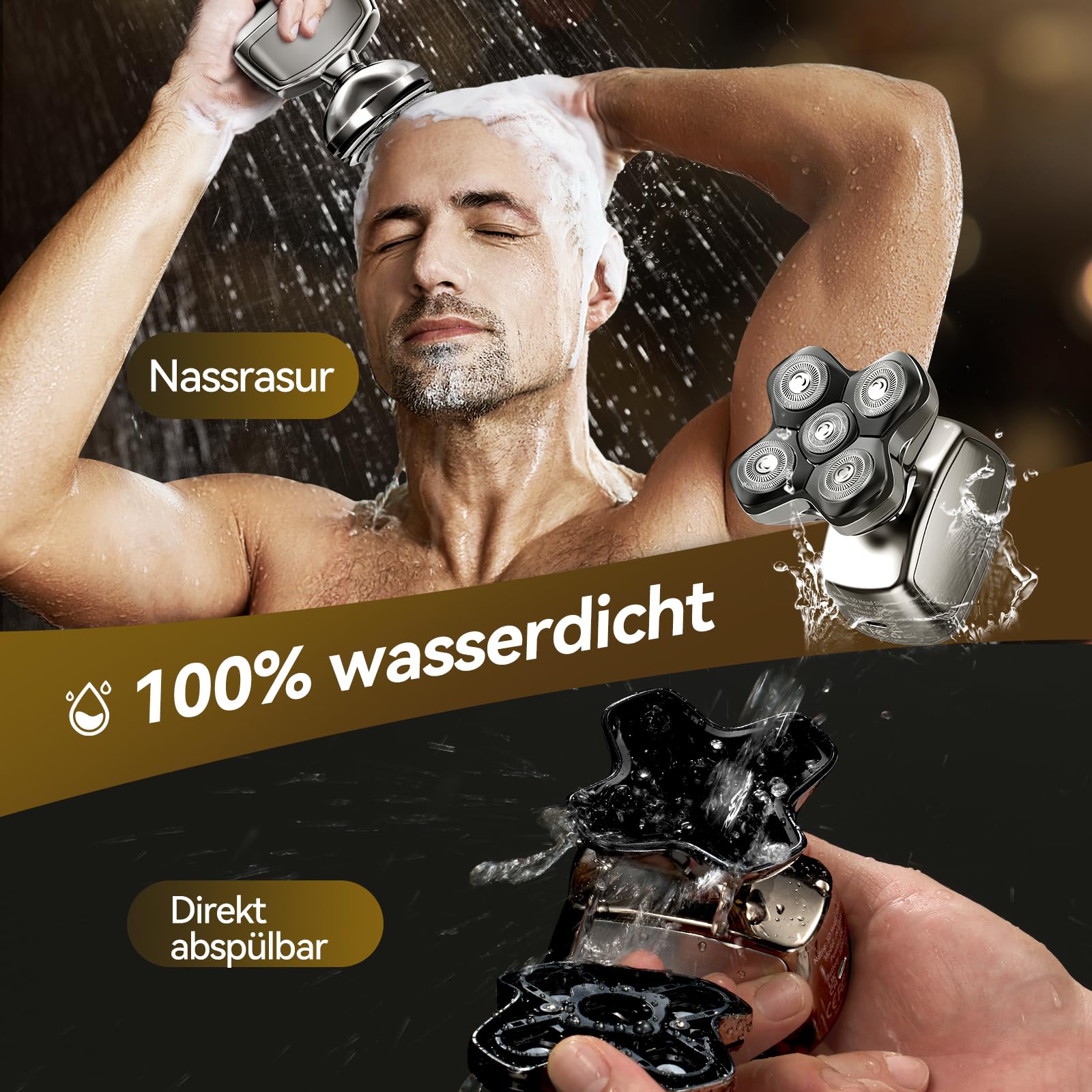 Glatzen Rasierer Herren, Kensen 5 In 1 Kopfrasierer Wasserdicht Head Shaver Men Magnetische Rasierer Glatze Herren Wiederaufladbar Glazenrasierer Typ-C Nass- Und Trocken | Haarschneidemaschine mit Glatze, trocken & feucht, mit Rasierer für Nasenhaare, LED