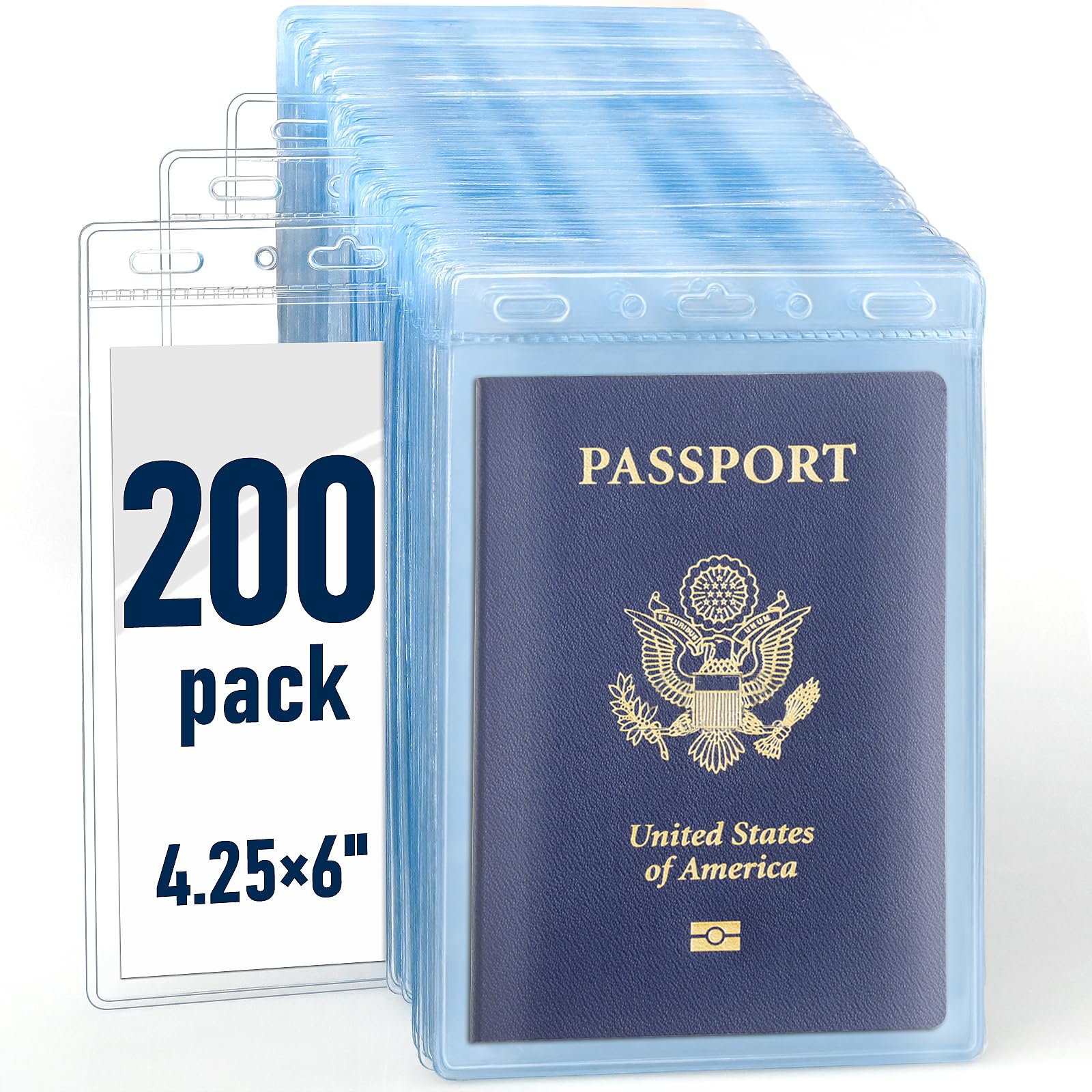 200 Pack Clear Plastic Passport Identification Card Holders, 4x6 Inch Vertical No Zipper Plastic Name Badge ID Card Holders